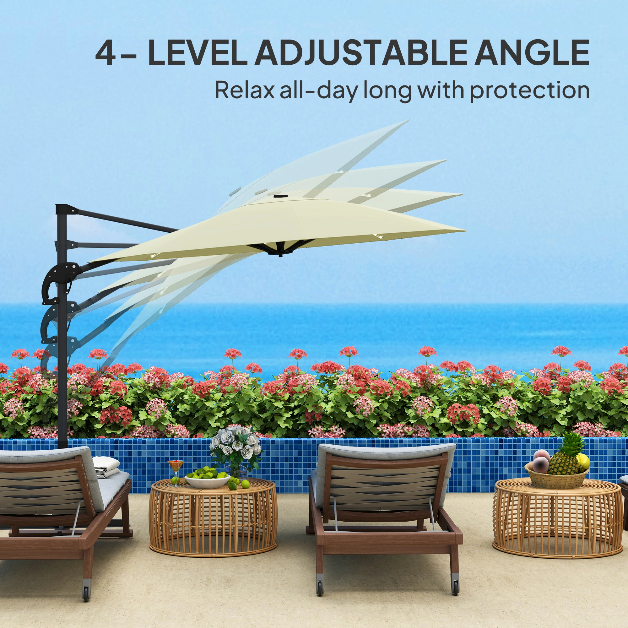 Outdoor Half Umbrella Patio Table, 6 Feet Cantilever Market Umbrella with Tilt, UV Resistant Waterproof Fabric