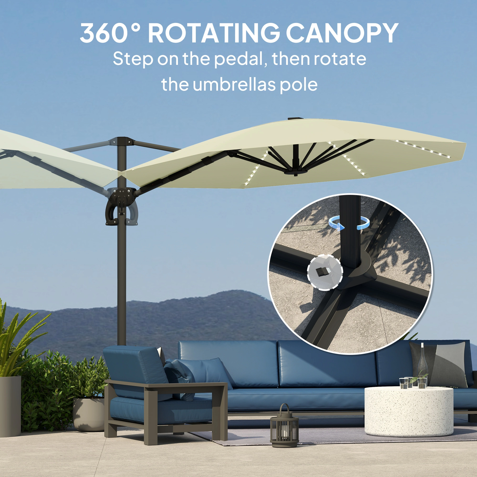 Outdoor Half Umbrella Patio Table, 6 Feet Cantilever Market Umbrella with Tilt, UV Resistant Waterproof Fabric view 2