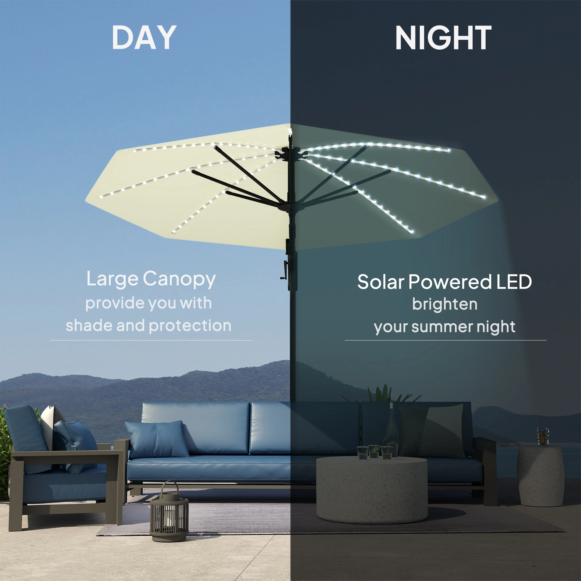 Outdoor Half Umbrella Patio Table, 6 Feet Cantilever Market Umbrella with Tilt, UV Resistant Waterproof Fabric view 5