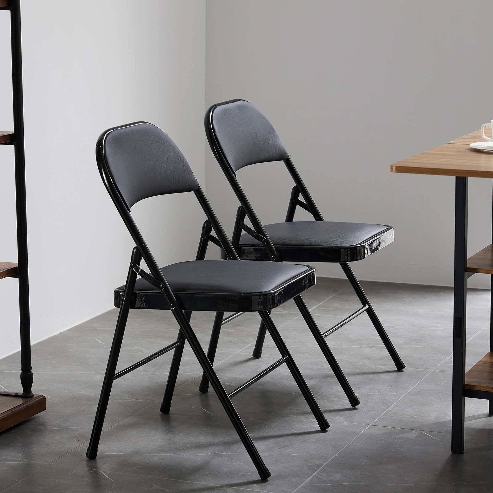 4pcs Elegant Foldable Iron & PVC Chairs for Convention & Exhibition Black view 11