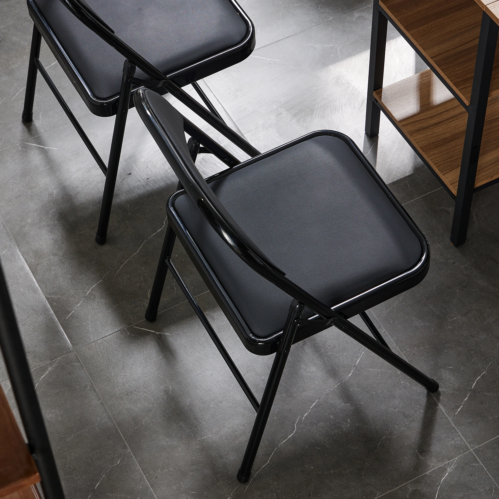 4pcs Elegant Foldable Iron & PVC Chairs for Convention & Exhibition Black view 14