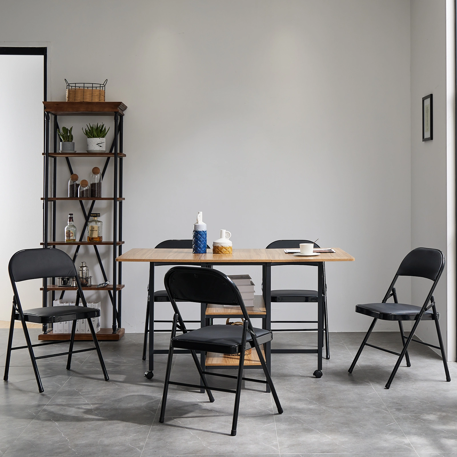 4pcs Elegant Foldable Iron & PVC Chairs for Convention & Exhibition Black view 17