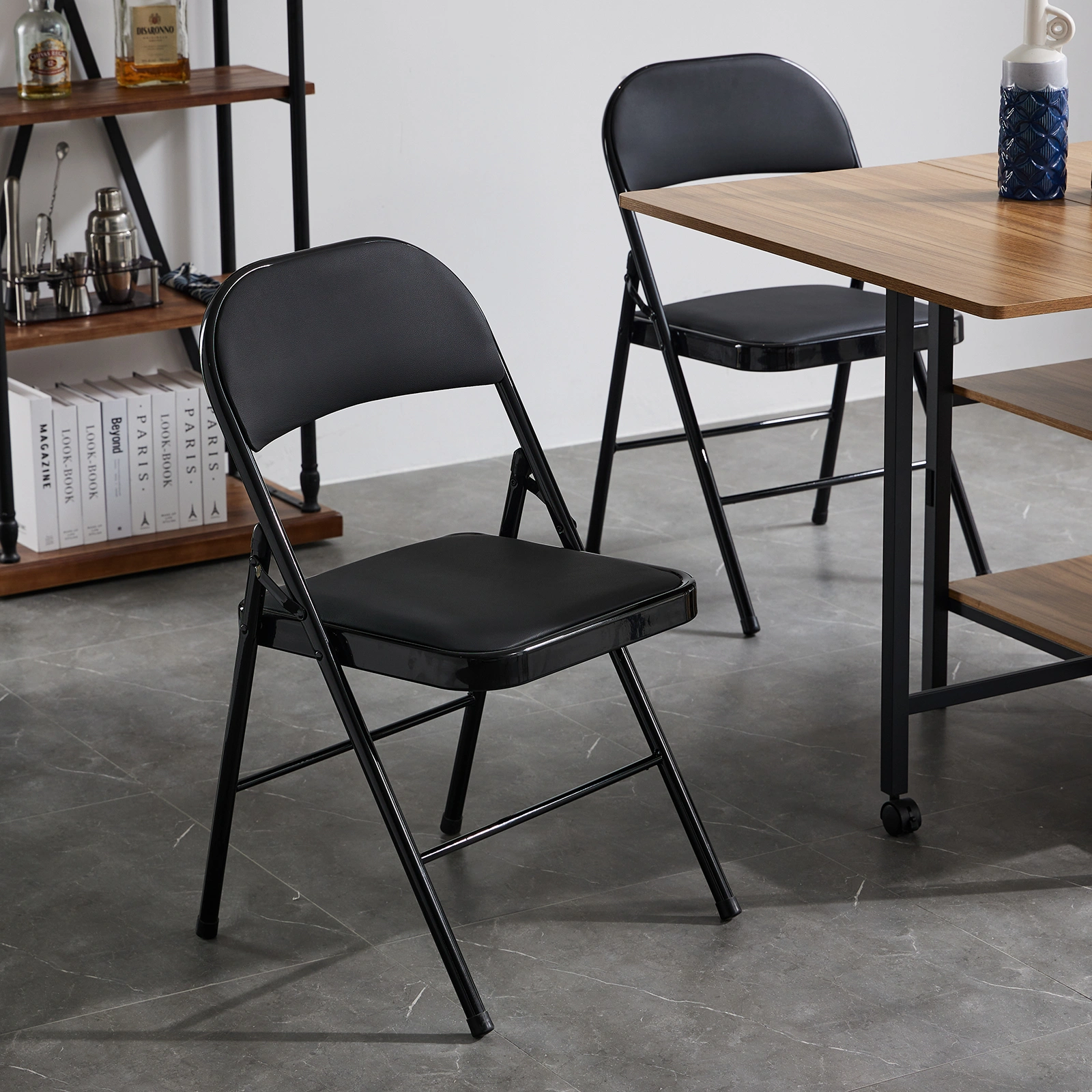 4pcs Elegant Foldable Iron & PVC Chairs for Convention & Exhibition Black view 20