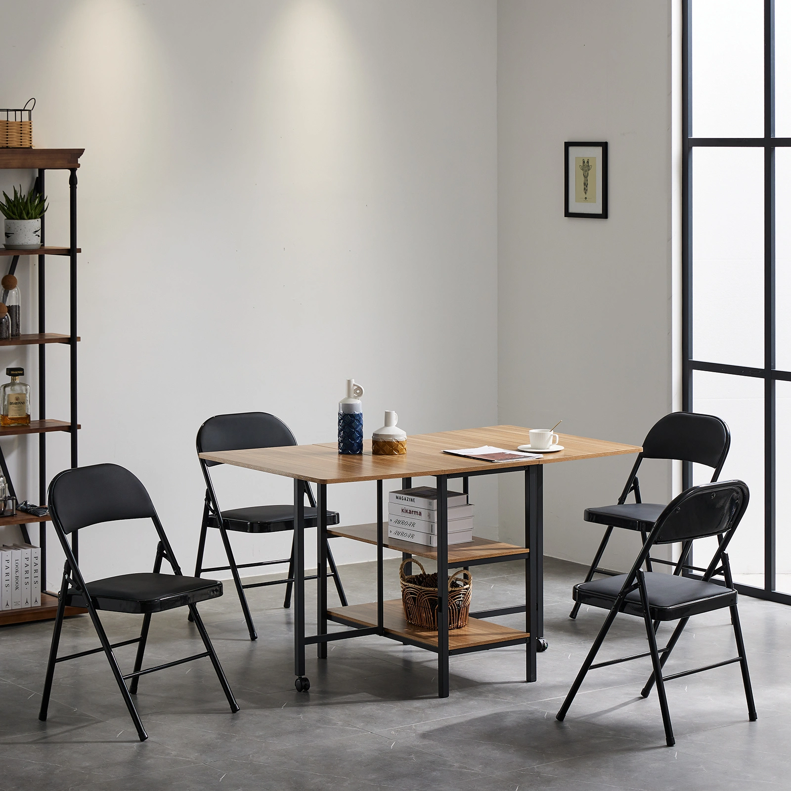 4pcs Elegant Foldable Iron & PVC Chairs for Convention & Exhibition Black view 5