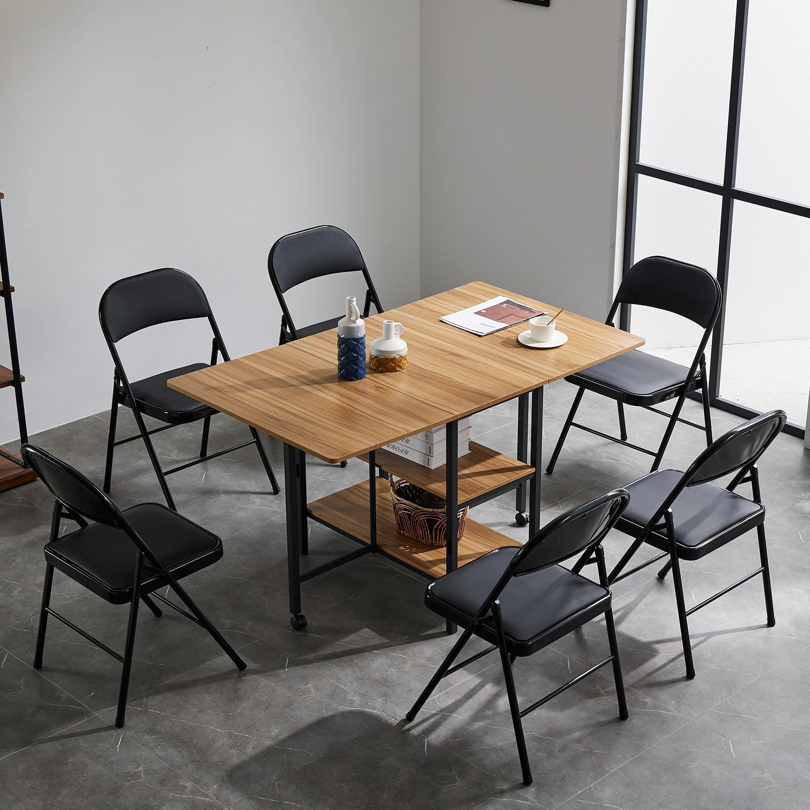4pcs Elegant Foldable Iron & PVC Chairs for Convention & Exhibition Black view 6