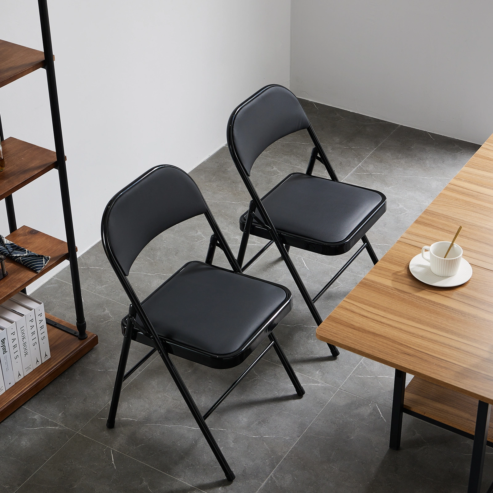 4pcs Elegant Foldable Iron & PVC Chairs for Convention & Exhibition Black view 8