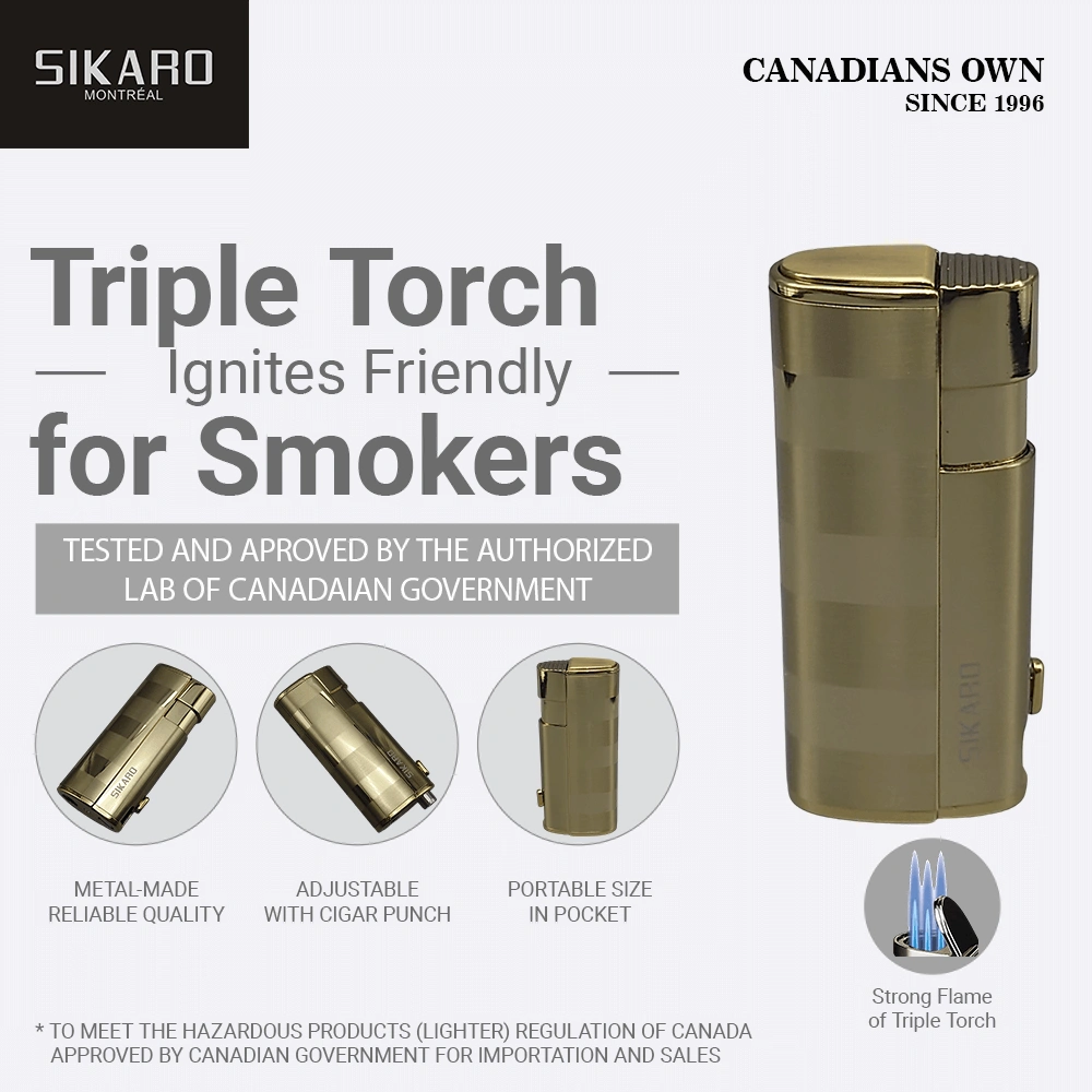 SIKARO Hurricane Triple Torch Lighter Gold with Cigar Punch, Refillable Adjustable Gas Lighter for Cigars, Kitchen, Outdoor view 2