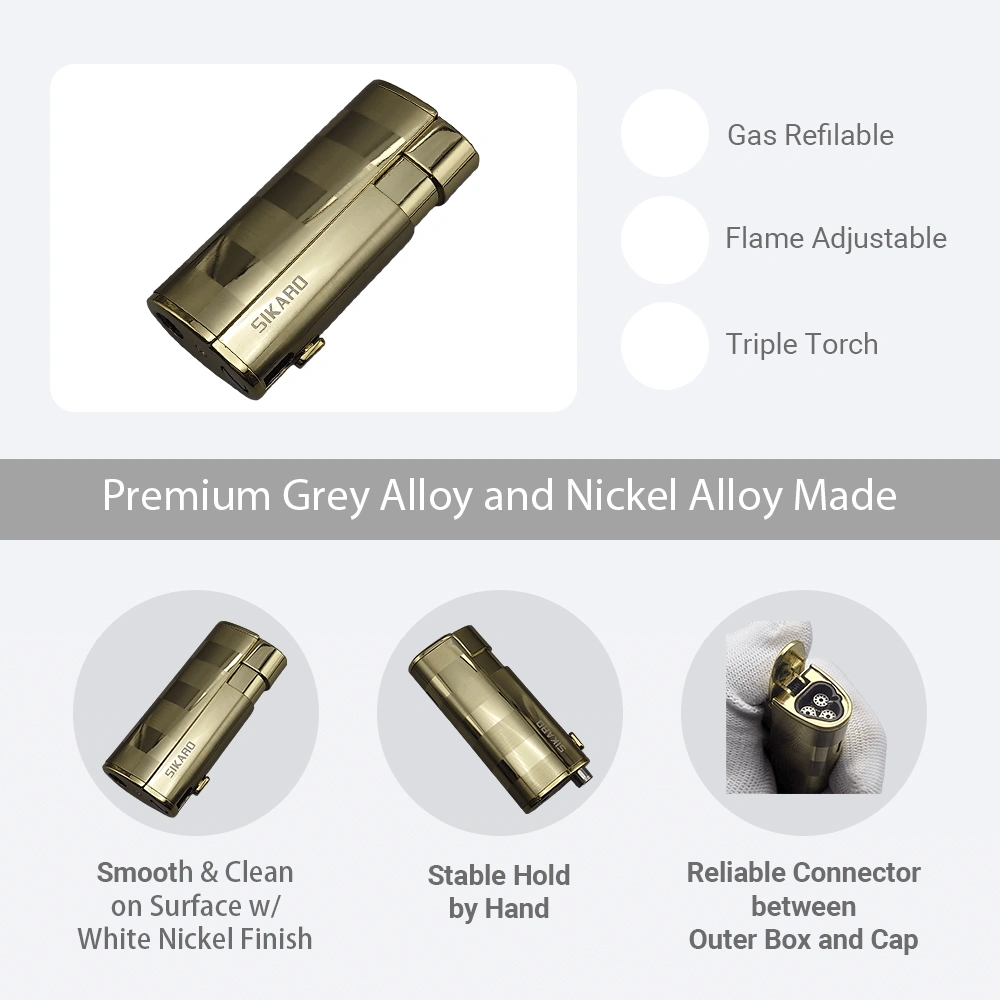 SIKARO Hurricane Triple Torch Lighter Gold with Cigar Punch, Refillable Adjustable Gas Lighter for Cigars, Kitchen, Outdoor view 4