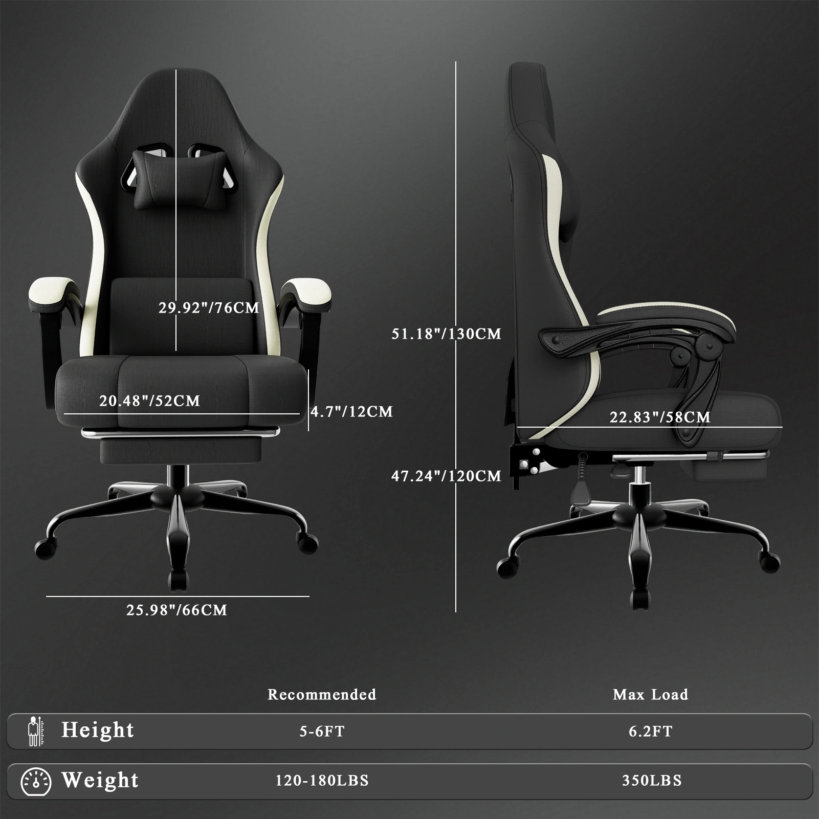 Ergonomic Gaming Chair with Pocketed Spring Cushion, Breathable Fabric Computer Chair with Footrest, Adjustable Lumbar Support Video Game Chair view 2