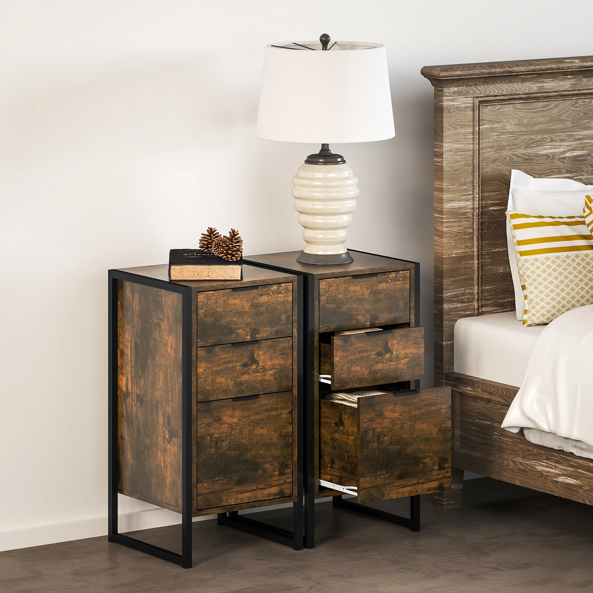 Set of 2 Modern Bedside Tables, Small Nightstands with Storage Shelf for Bedroom Living Room