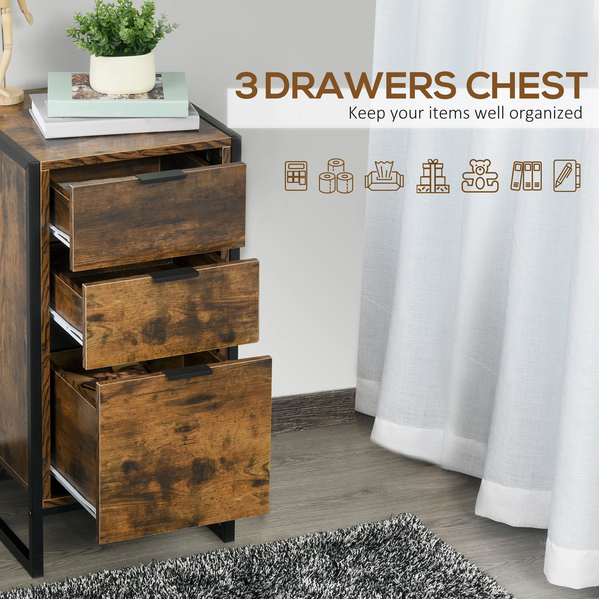 Set of 2 Modern Bedside Tables, Small Nightstands with Storage Shelf for Bedroom Living Room view 3