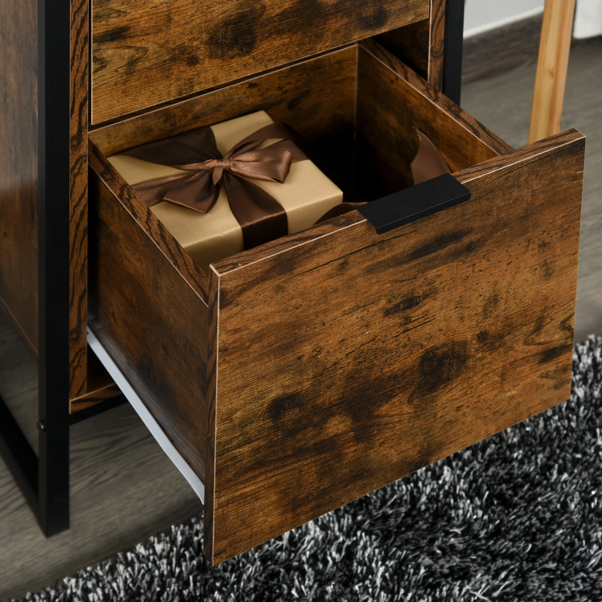Set of 2 Modern Bedside Tables, Small Nightstands with Storage Shelf for Bedroom Living Room view 4