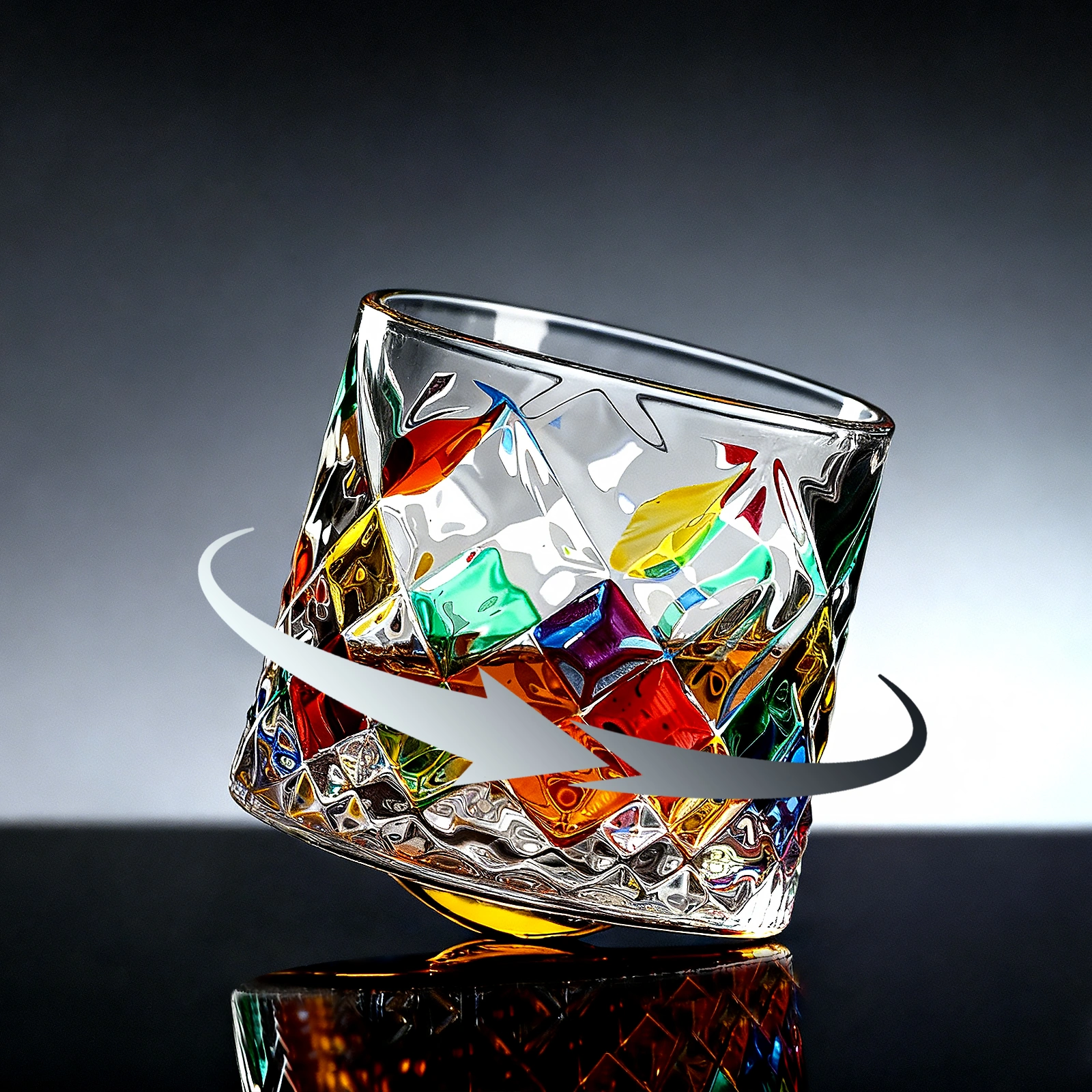 Rainbow Diamond Pattern Whisky Glasses Set of 4, 275ml Engraved Rocks Glasses for Bourbon, Rum, Gin, Cocktails & Spirits view 3