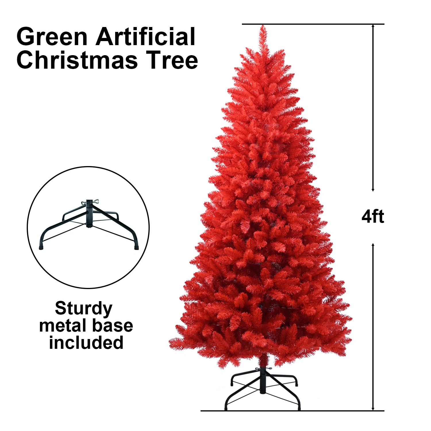 5FT Red Christmas Tree, Pure Red PVC with 624 Tips, Hinged Branches, Stable Metal Stand, Bold Holiday Decor for Home & Office view 16