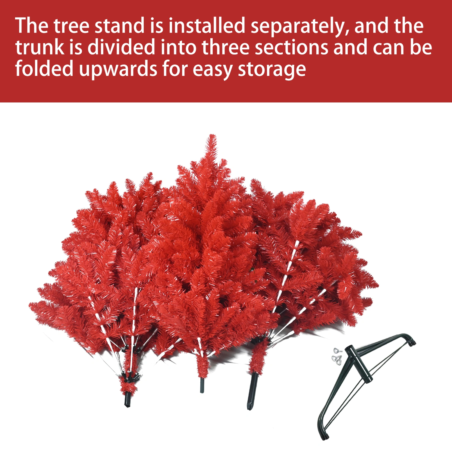 5FT Red Christmas Tree, Pure Red PVC with 624 Tips, Hinged Branches, Stable Metal Stand, Bold Holiday Decor for Home & Office view 4