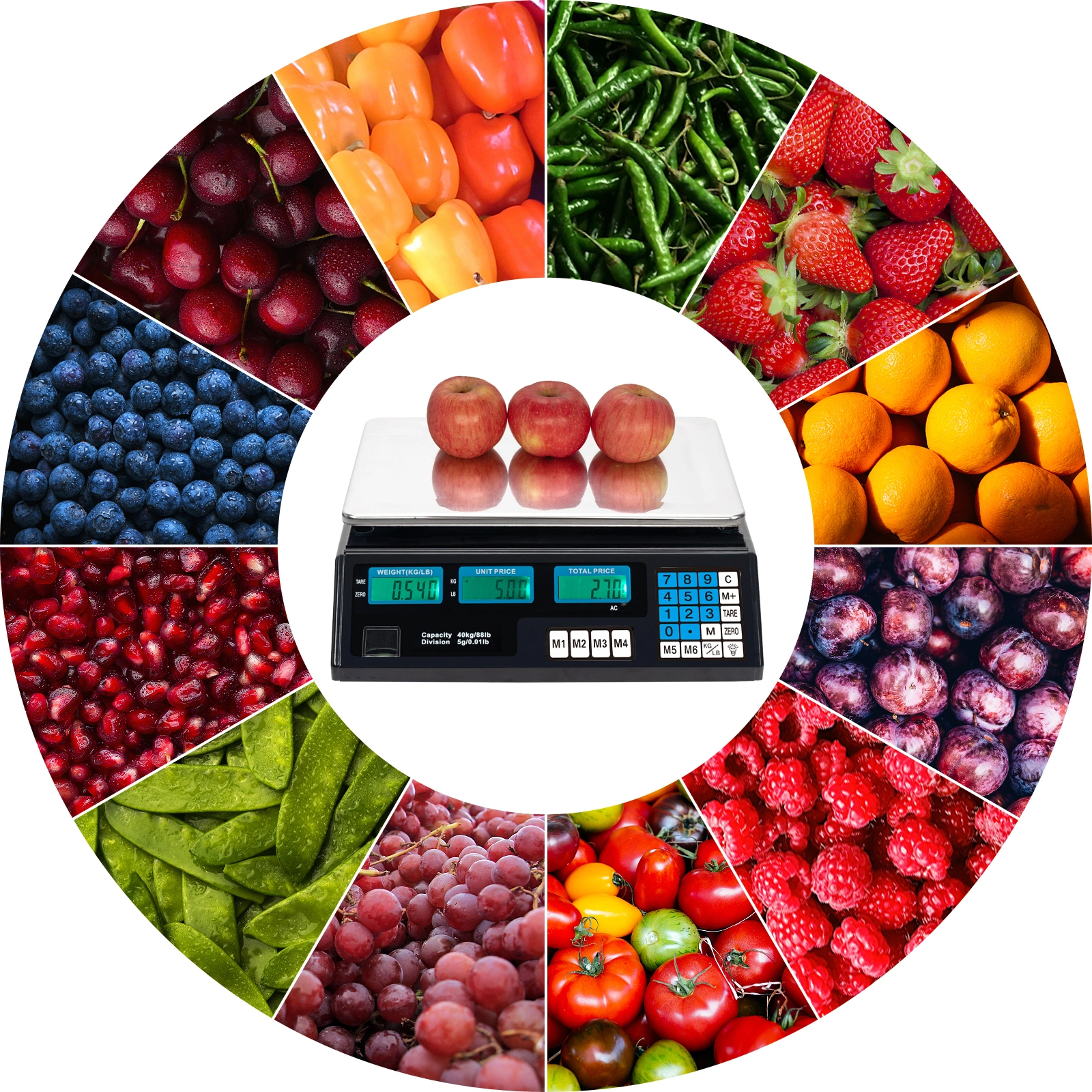 ACS-30 40kg/5g Digital Price Computing Scale for Vegetable US Plug Silver & Black view 11