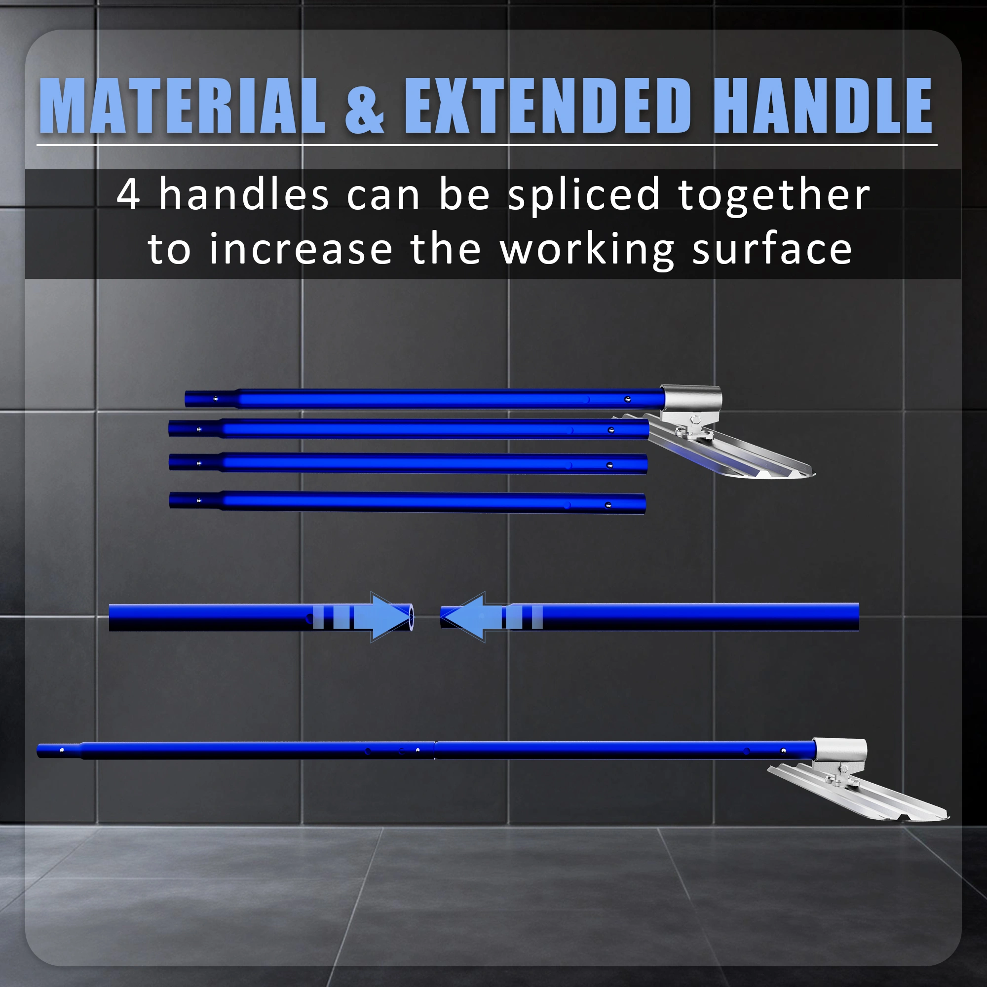 48"x8" Concrete Bull Float with Trowel, Aluminium Alloy Finishing Tool, Adjustable Bracket & 4 Handles, Professional Concrete Smoothing for Construction Flooring view 2