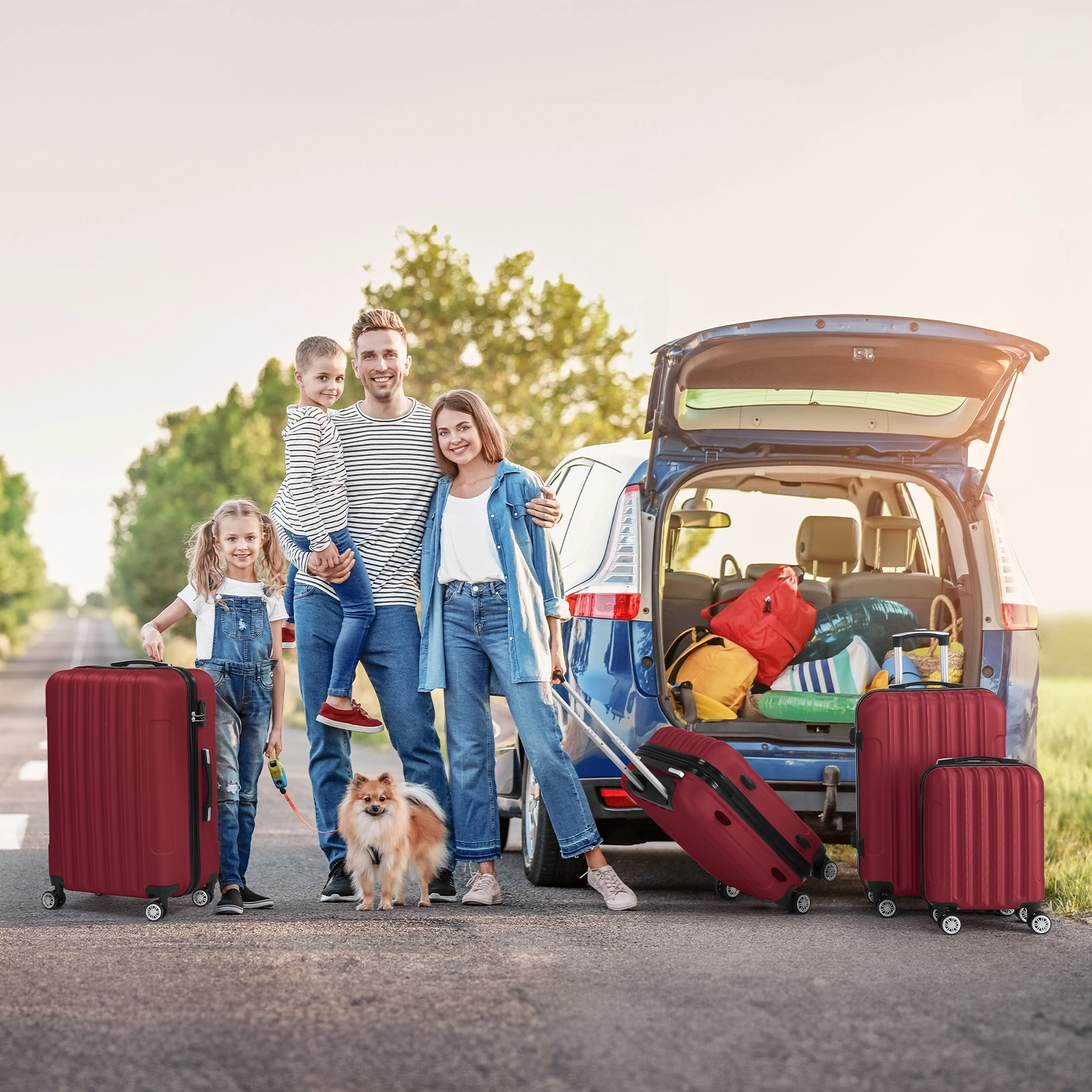 4-Piece Hard Shell ABS Suitcase Set, Telescopic Handle Trolley Luggage, Wine Red Travel Spinner Set view 2