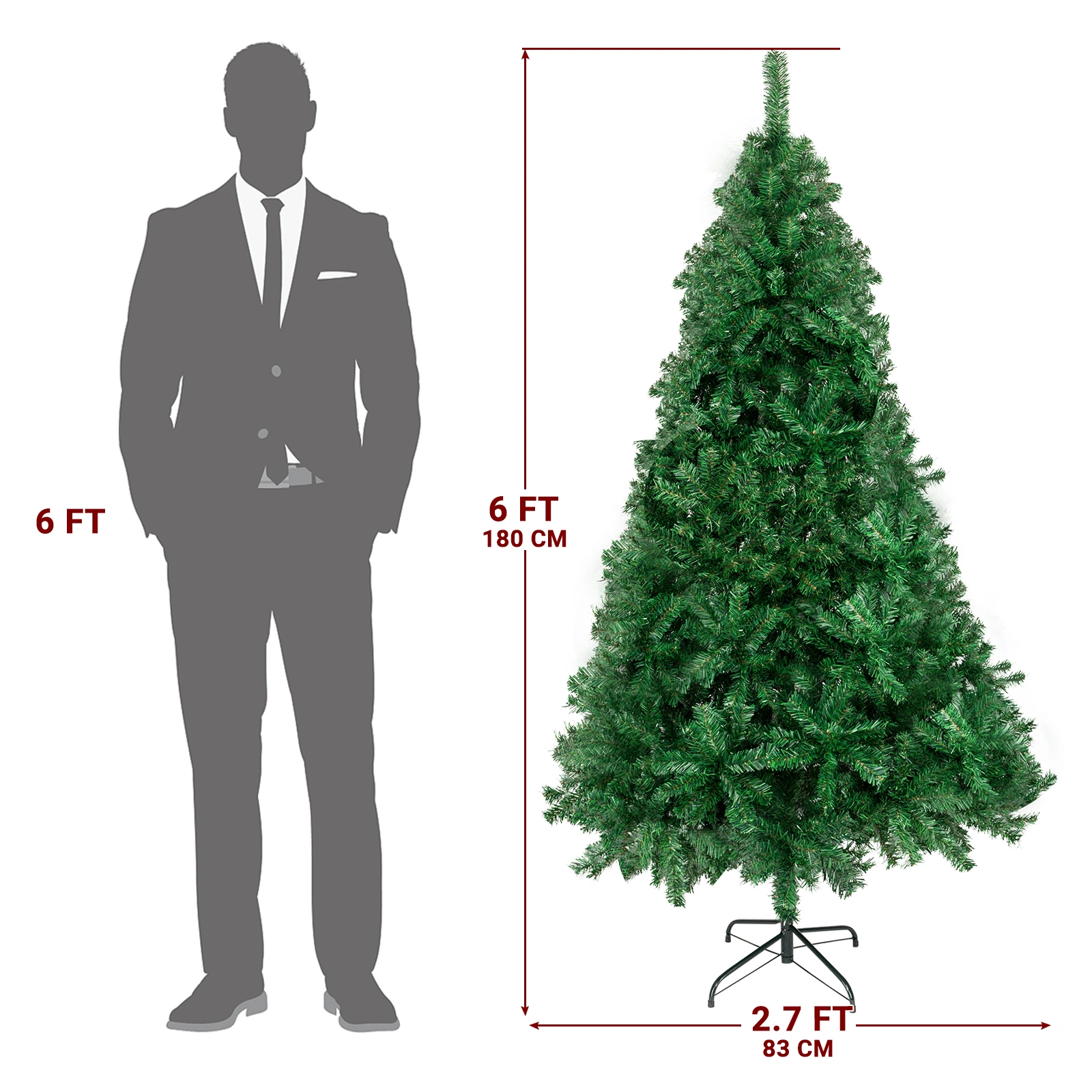 6FT Artificial Christmas Tree, Unlit Pine Tree w/650 Branch Tips, Sturdy Metal Stand, Holiday Home Office Decor, Green view 3
