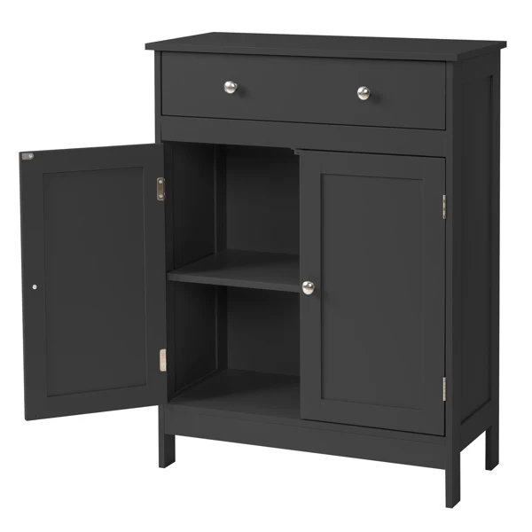 Black particleboard with melamine veneer, 60*30*80cm, double doors, single drawer, bathroom vanity view 4
