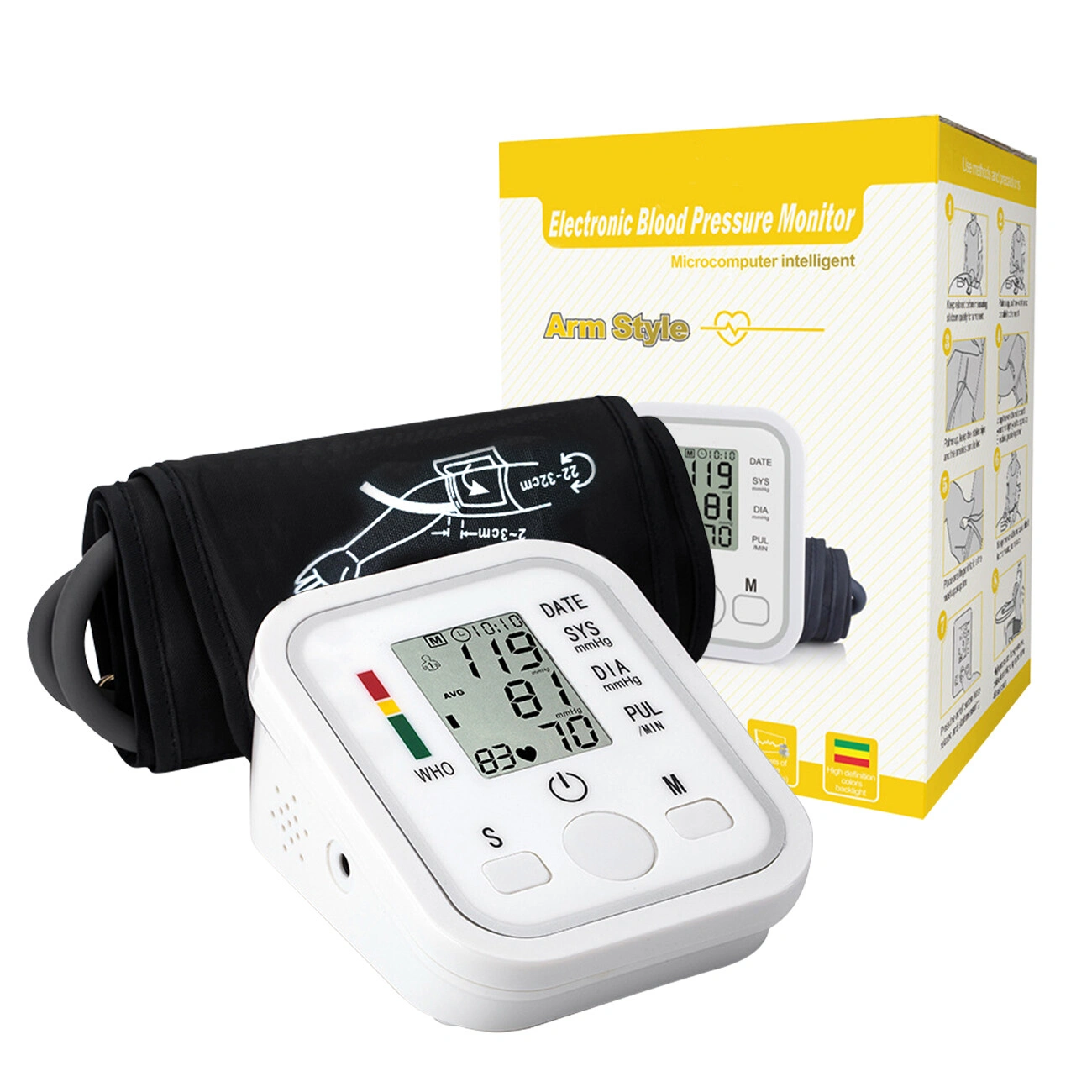 LCD Digital Blood Pressure Monitor Upper Arm Automatic BP Heart Rate Meter Voice Talking Display