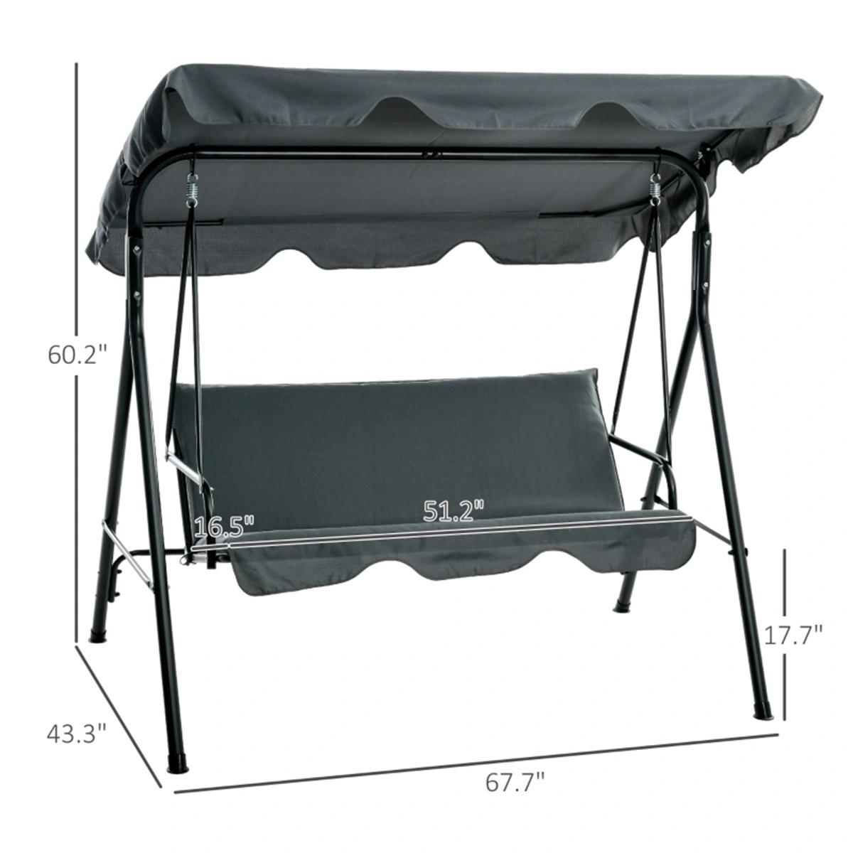 3-Seat Outdoor Patio Swing Chair - Heavy-Duty Weather-Resistant Porch Hammock with Cushion for Garden, Deck, Yard view 2