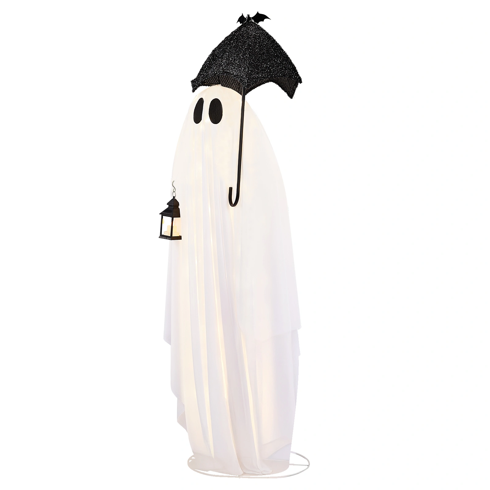 5ft Black & White LED Ghost Halloween Decoration - Umbrella Ghost with 100 Warm White Lights, 30V 3.6W Adapter, Spooky Yard Prop view 3