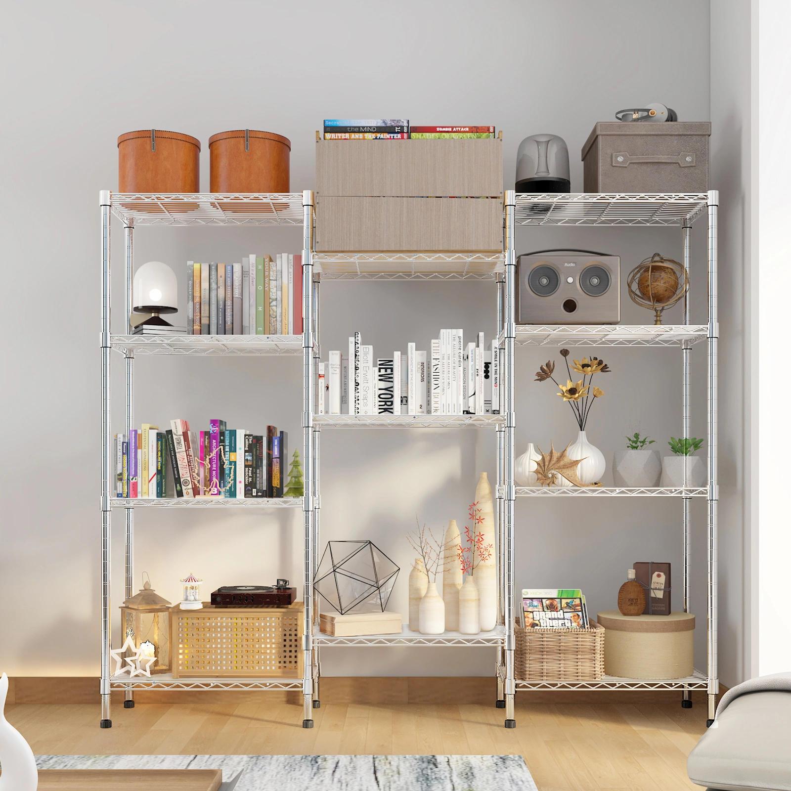 62.9''W Adjustable Storage Shelves NSF Wire Shelving Unit Multiple rows Shelving for Storage Rack Shelves for Storage Heavy Duty Garage Shelf Pantry Shelves Kitchen Shelving, 62.9''W*59.06''H*13