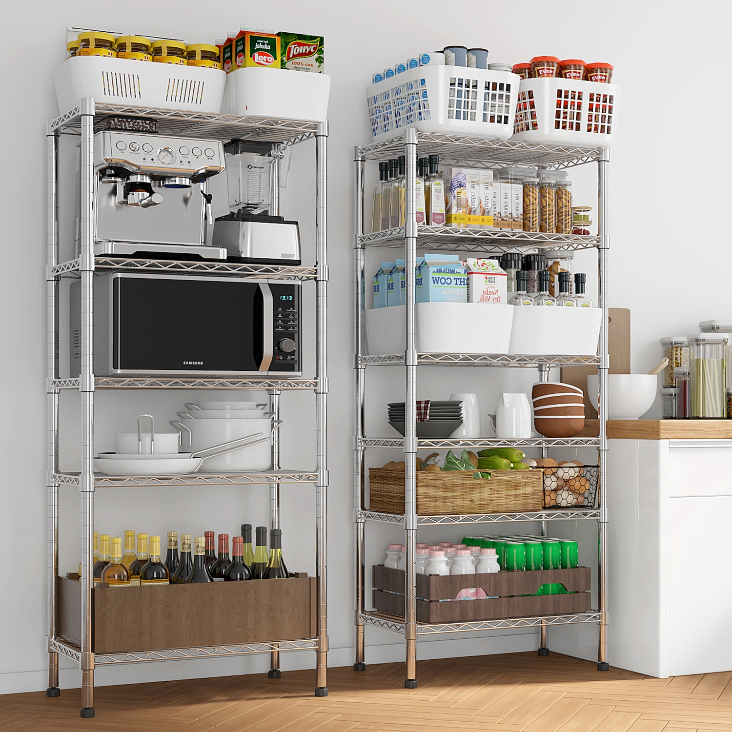 62.9''W Adjustable Storage Shelves NSF Wire Shelving Unit Multiple rows Shelving for Storage Rack Shelves for Storage Heavy Duty Garage Shelf Pantry Shelves Kitchen Shelving, 62.9''W*59.06''H*13 view 12