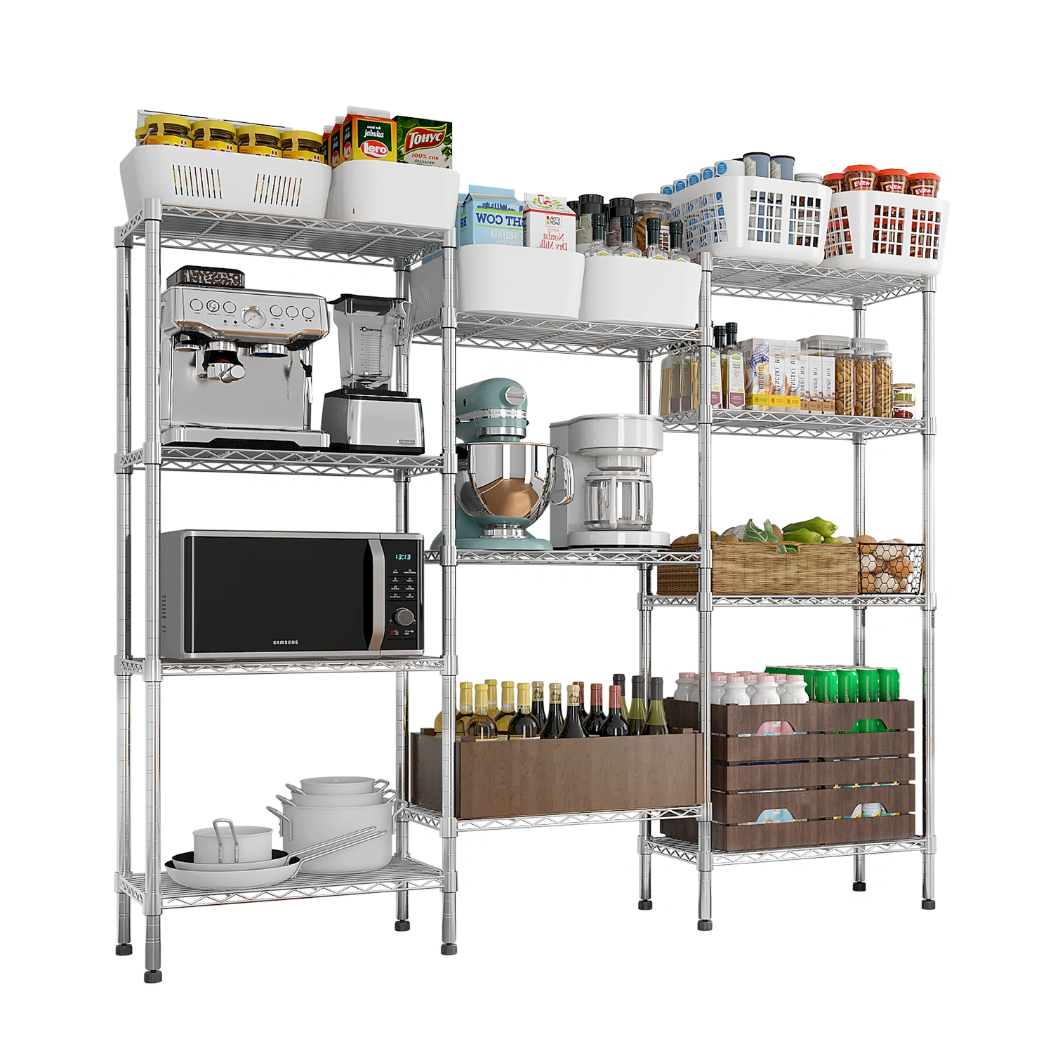 62.9''W Adjustable Storage Shelves NSF Wire Shelving Unit Multiple rows Shelving for Storage Rack Shelves for Storage Heavy Duty Garage Shelf Pantry Shelves Kitchen Shelving, 62.9''W*59.06''H*13 view 7