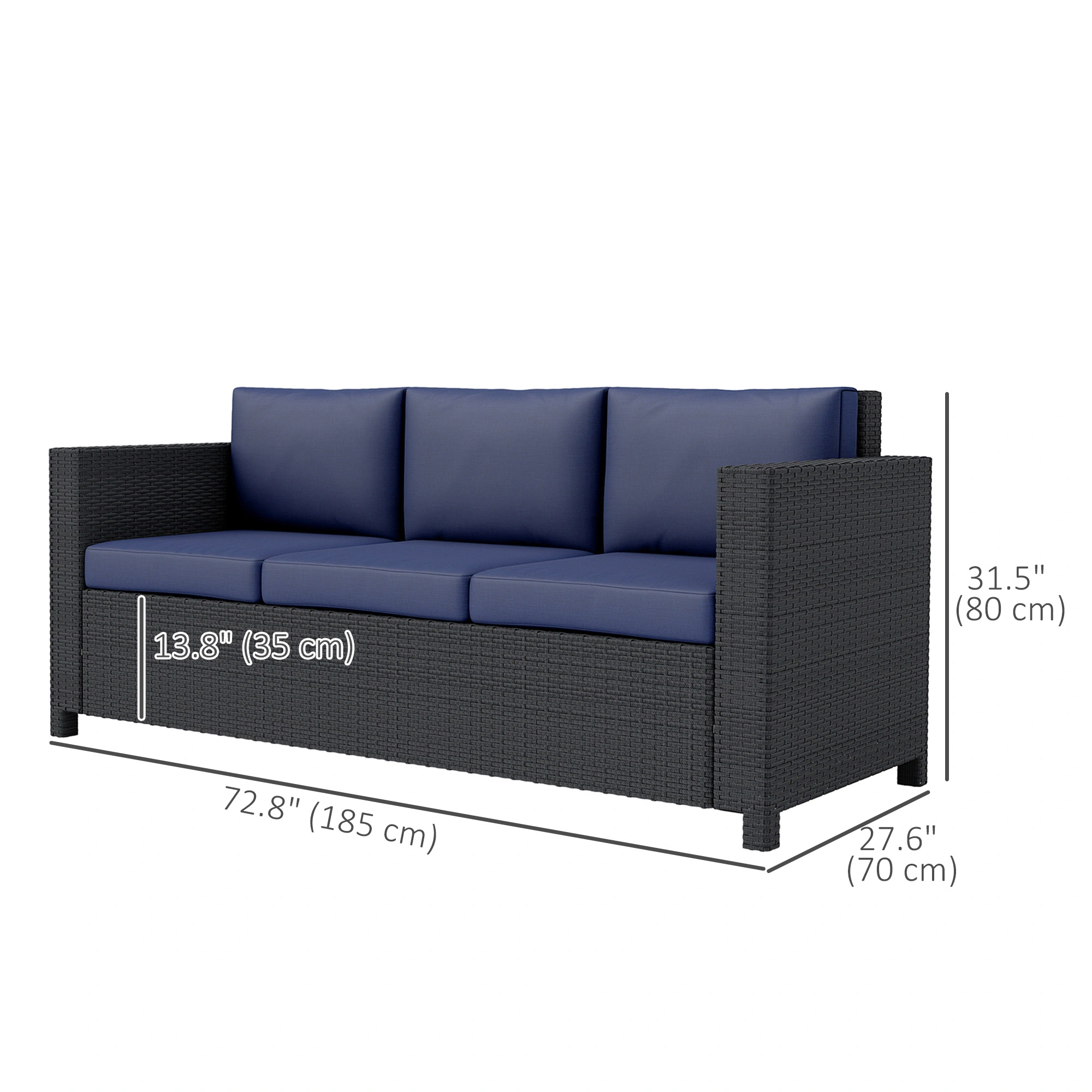 All-Weather Patio Furniture Sectional Sofa 3 Piece PE Rattan Outdoor Garden Chair Table Set view 2