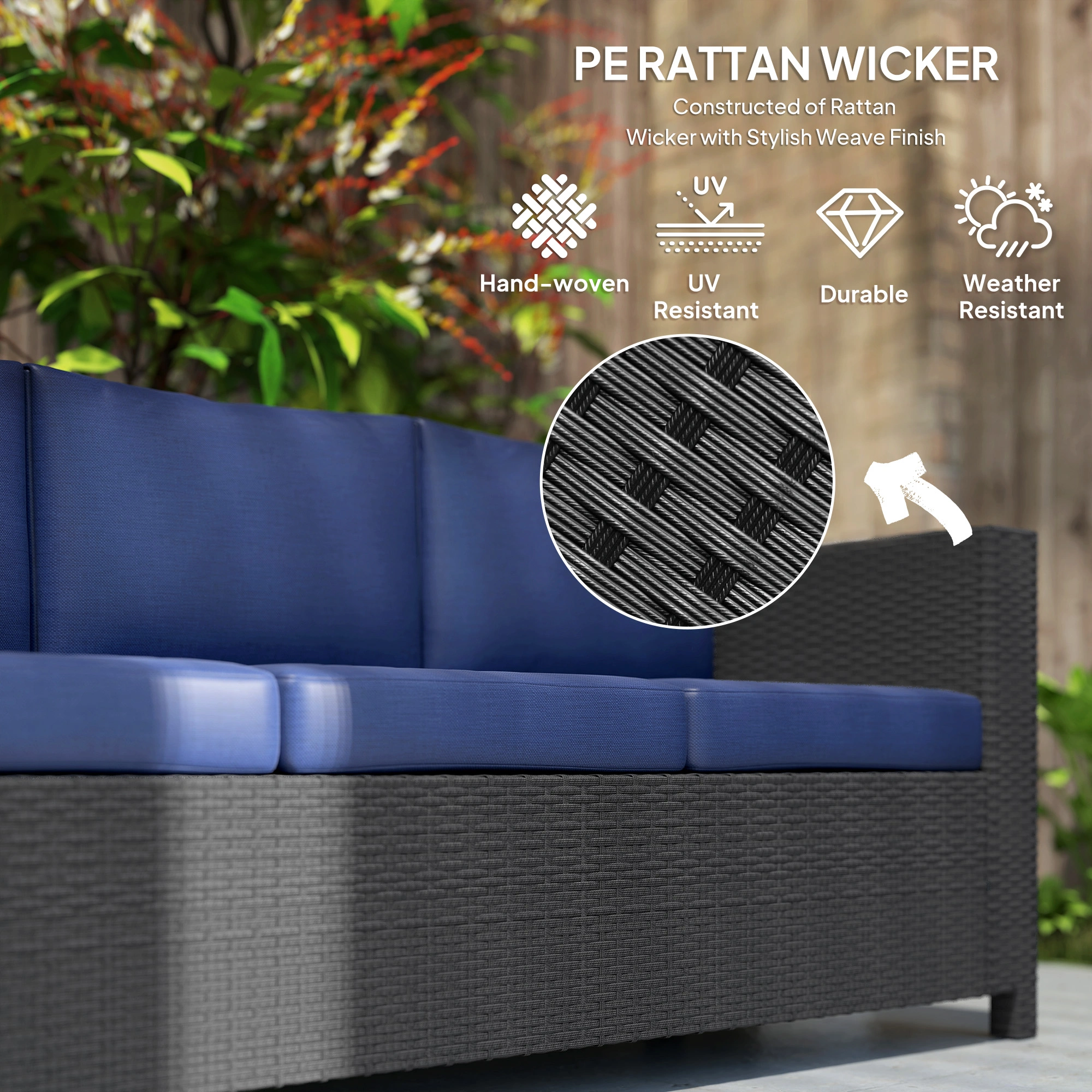 All-Weather Patio Furniture Sectional Sofa 3 Piece PE Rattan Outdoor Garden Chair Table Set view 3