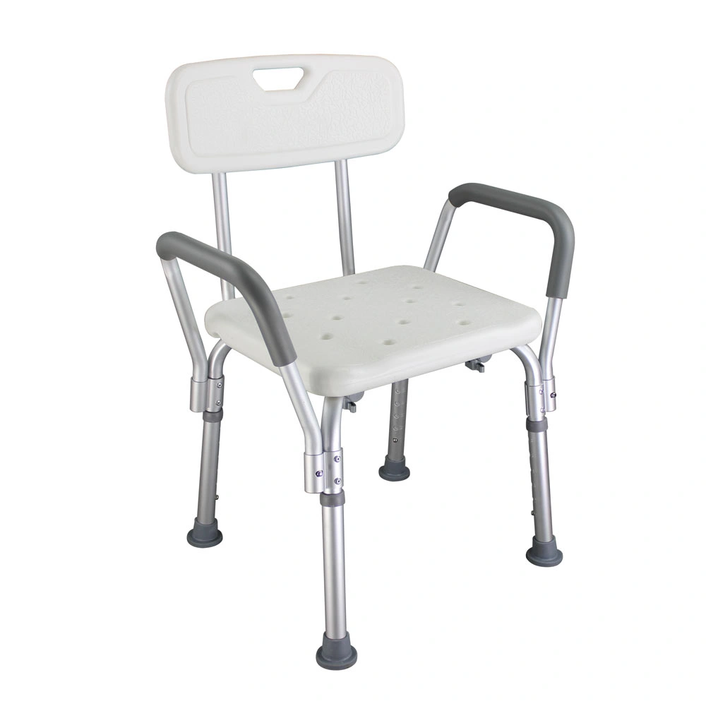 Medical Aluminum Shower Chair for Bathroom Safety, Tub Seat Bench with Backrest & Handles, Non-Slip Support for Elderly, White