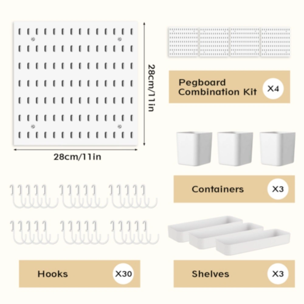 NEW White Wall Mounted Pegboard Tool Storage - Peg Board Set with Shelves & Hole Plate for Garage view 4