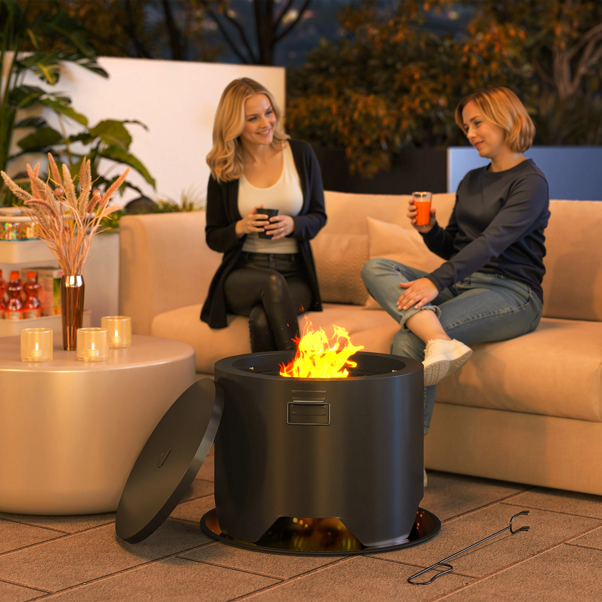 Fire Pit Table Propane Gas Outdoor Fire Pit Tabletop with Glass Rocks, 27 Inch Smokeless Wood Burning Fire Pit view 2