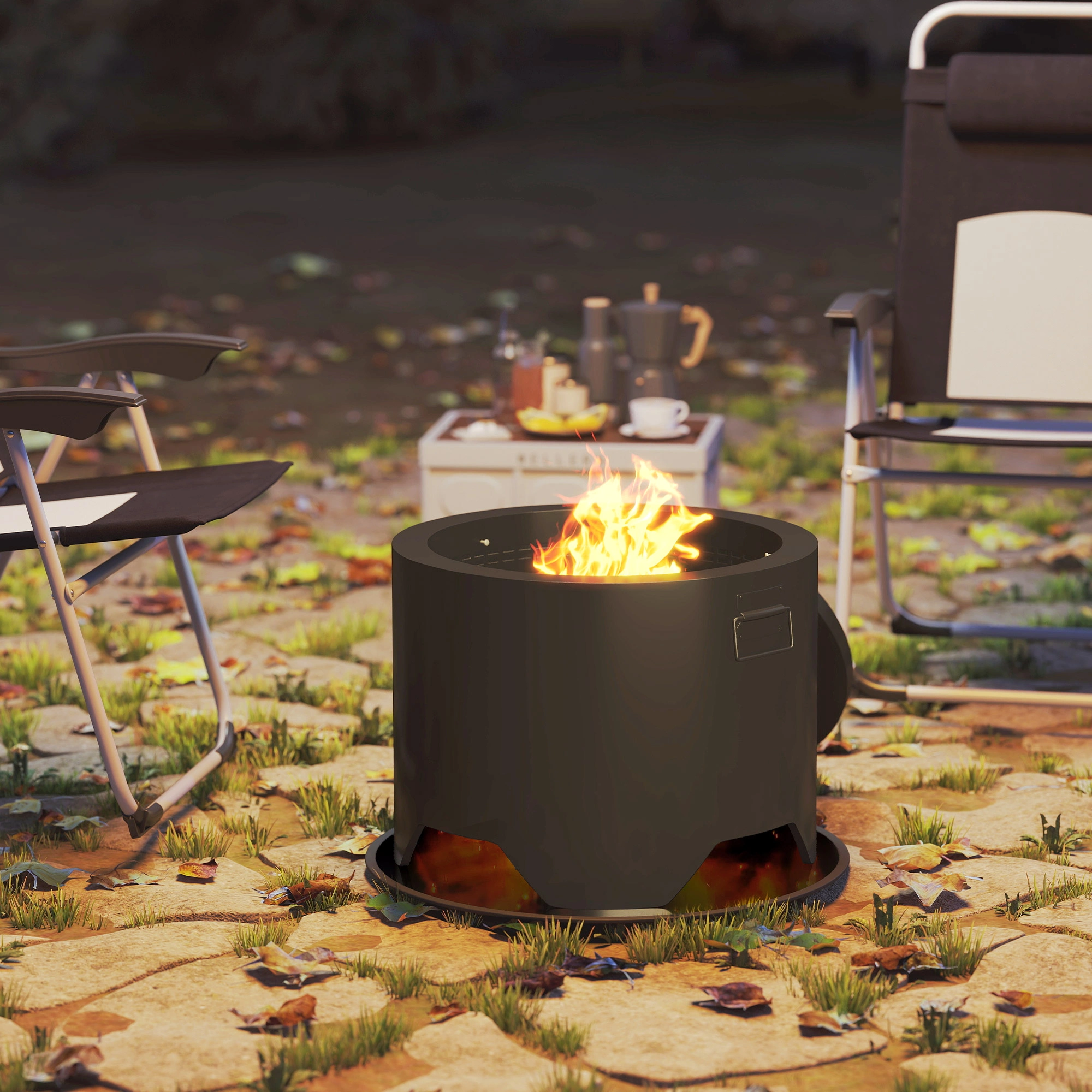 Fire Pit Table Propane Gas Outdoor Fire Pit Tabletop with Glass Rocks, 27 Inch Smokeless Wood Burning Fire Pit view 3