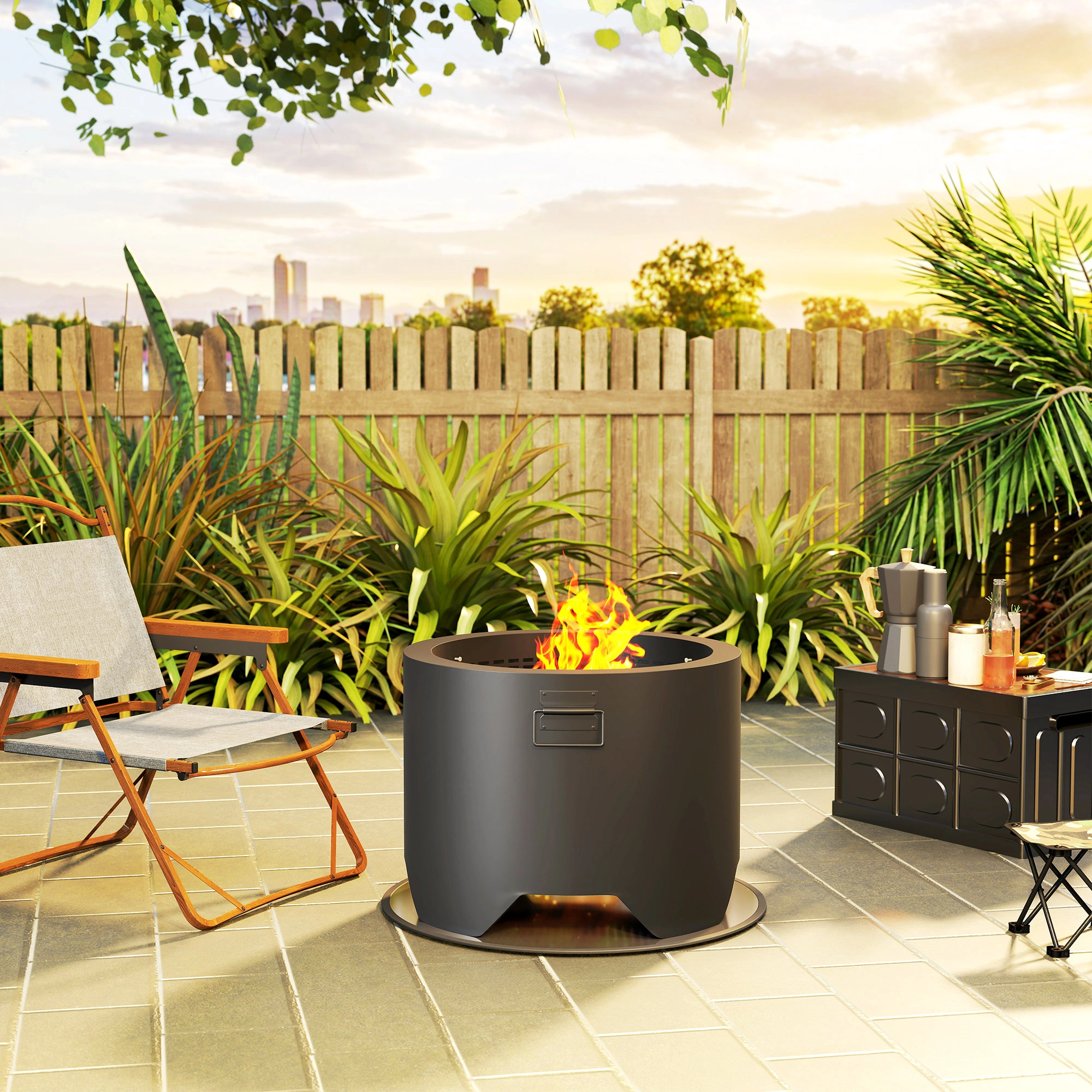 Fire Pit Table Propane Gas Outdoor Fire Pit Tabletop with Glass Rocks, 27 Inch Smokeless Wood Burning Fire Pit view 5