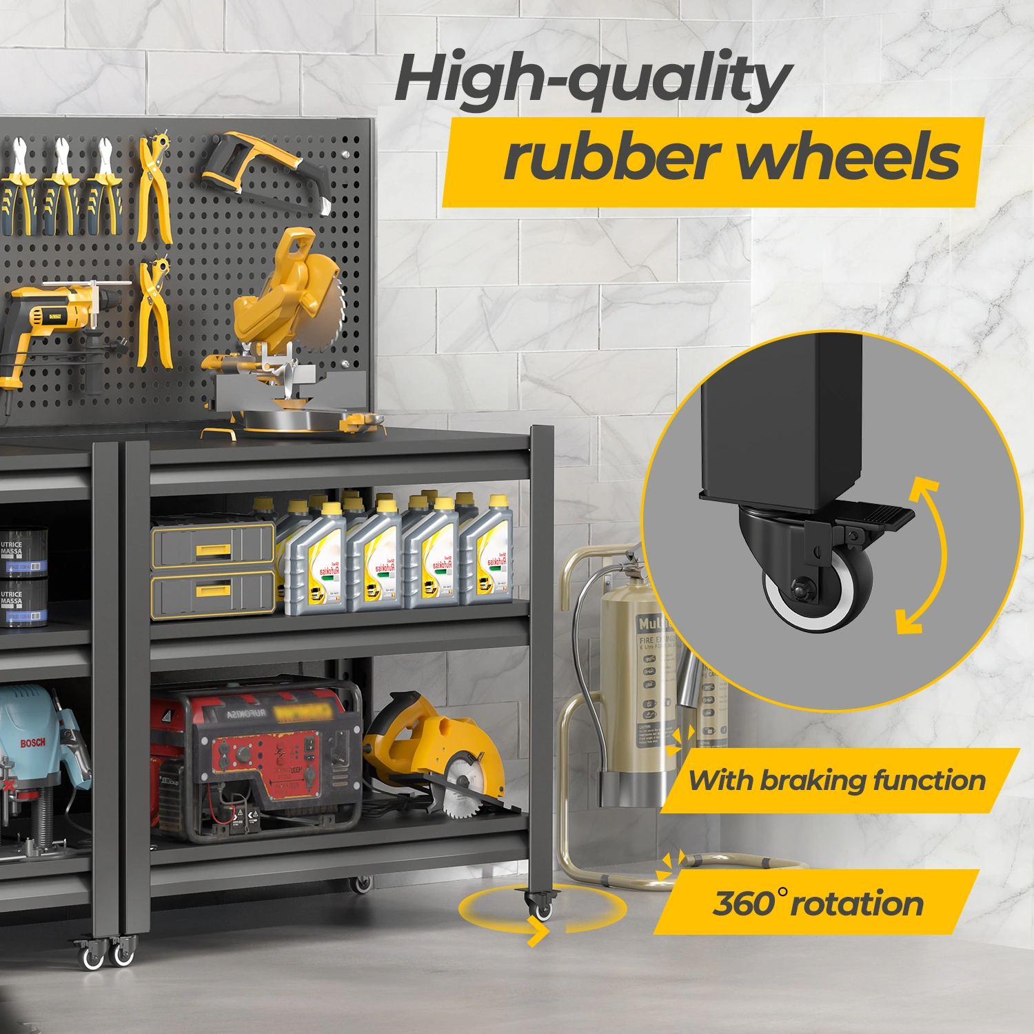 Work Bench with Pegboard,Heavy Duty 3000lbs Capacity Workbench with Wheels Adjustable Shelves,Tool Cart,Work Table for Garage Warehouse47.2"H*33.46"W*18"D view 4
