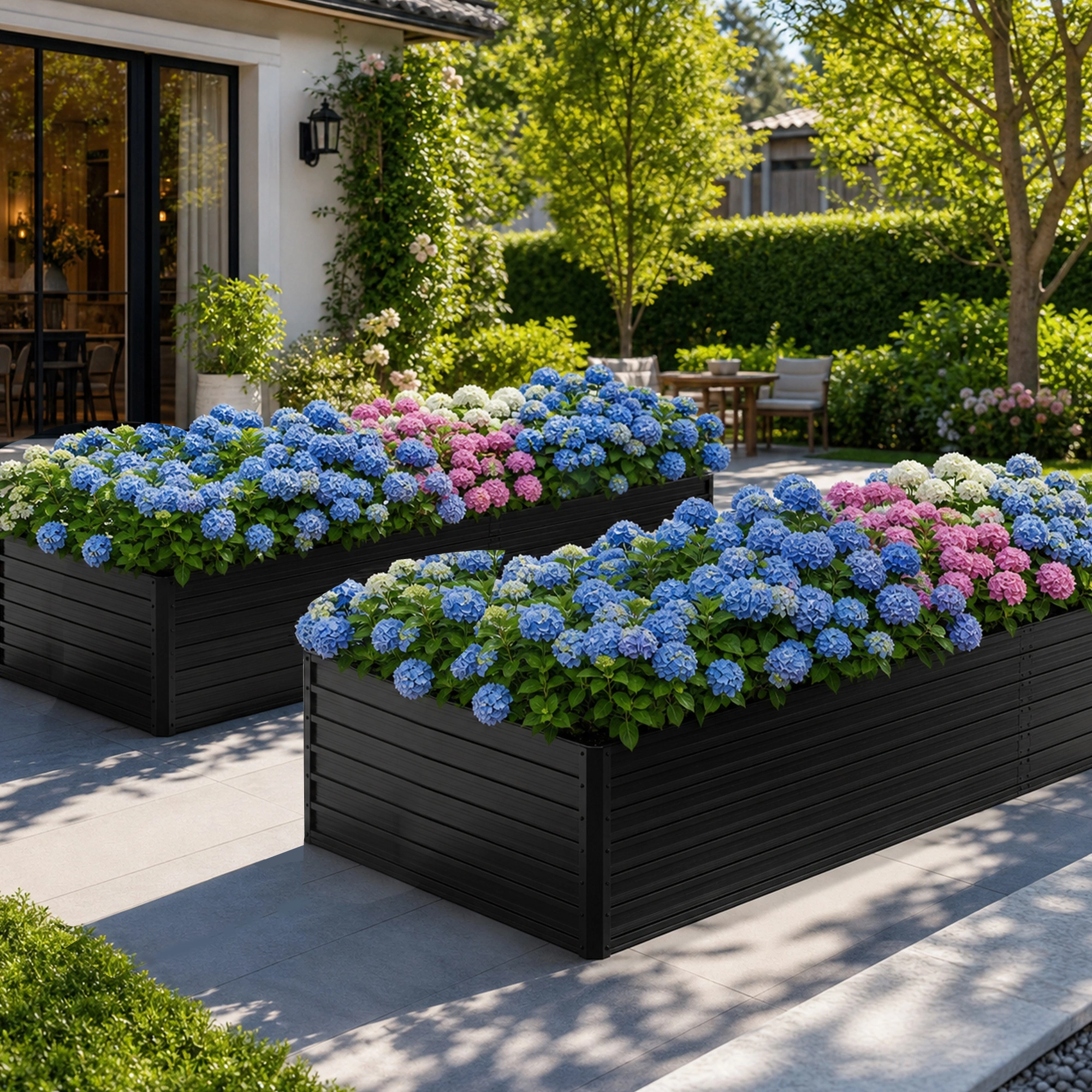 2-Pack Raised Garden Bed 240x120x64cm, Large Rustproof Steel Planter Box with Open Drainage Base & 8 Reinforcing Rods, Metal Flower Bed for Vegetables, Fruits, Herbs