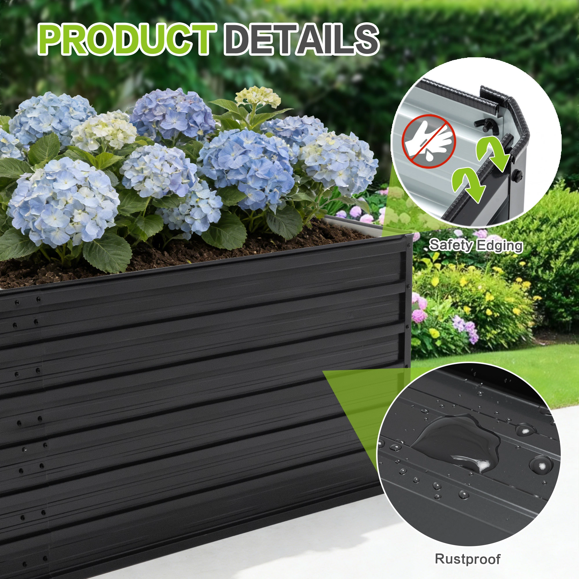2-Pack Raised Garden Bed 240x120x64cm, Large Rustproof Steel Planter Box with Open Drainage Base & 8 Reinforcing Rods, Metal Flower Bed for Vegetables, Fruits, Herbs view 3