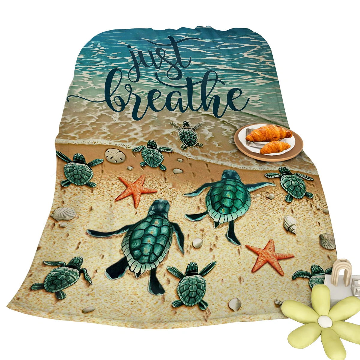 Tropical Baby Sea Turtle Flannel Fleece Blanket 3D Ocean Waves Flannel Soft Plush Throw Blanket Cozy Blankets for Bed Chair Car Sofa Couch Bedroom 75*100cm view 10
