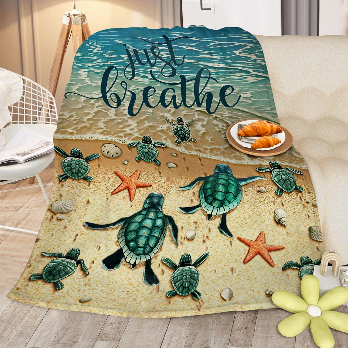 Tropical Baby Sea Turtle Flannel Fleece Blanket 3D Ocean Waves Flannel Soft Plush Throw Blanket Cozy Blankets for Bed Chair Car Sofa Couch Bedroom 75*100cm view 11