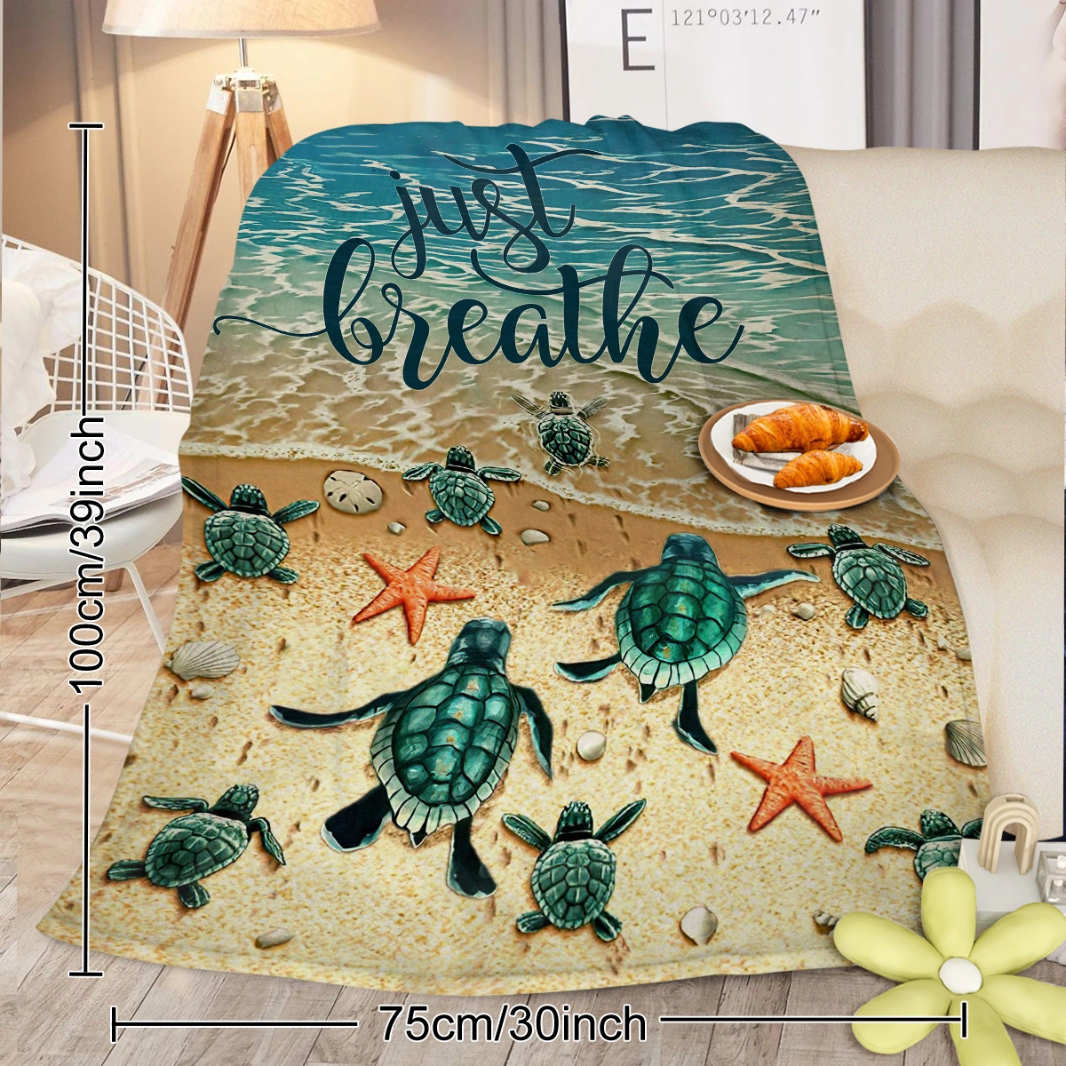 Tropical Baby Sea Turtle Flannel Fleece Blanket 3D Ocean Waves Flannel Soft Plush Throw Blanket Cozy Blankets for Bed Chair Car Sofa Couch Bedroom 75*100cm view 7