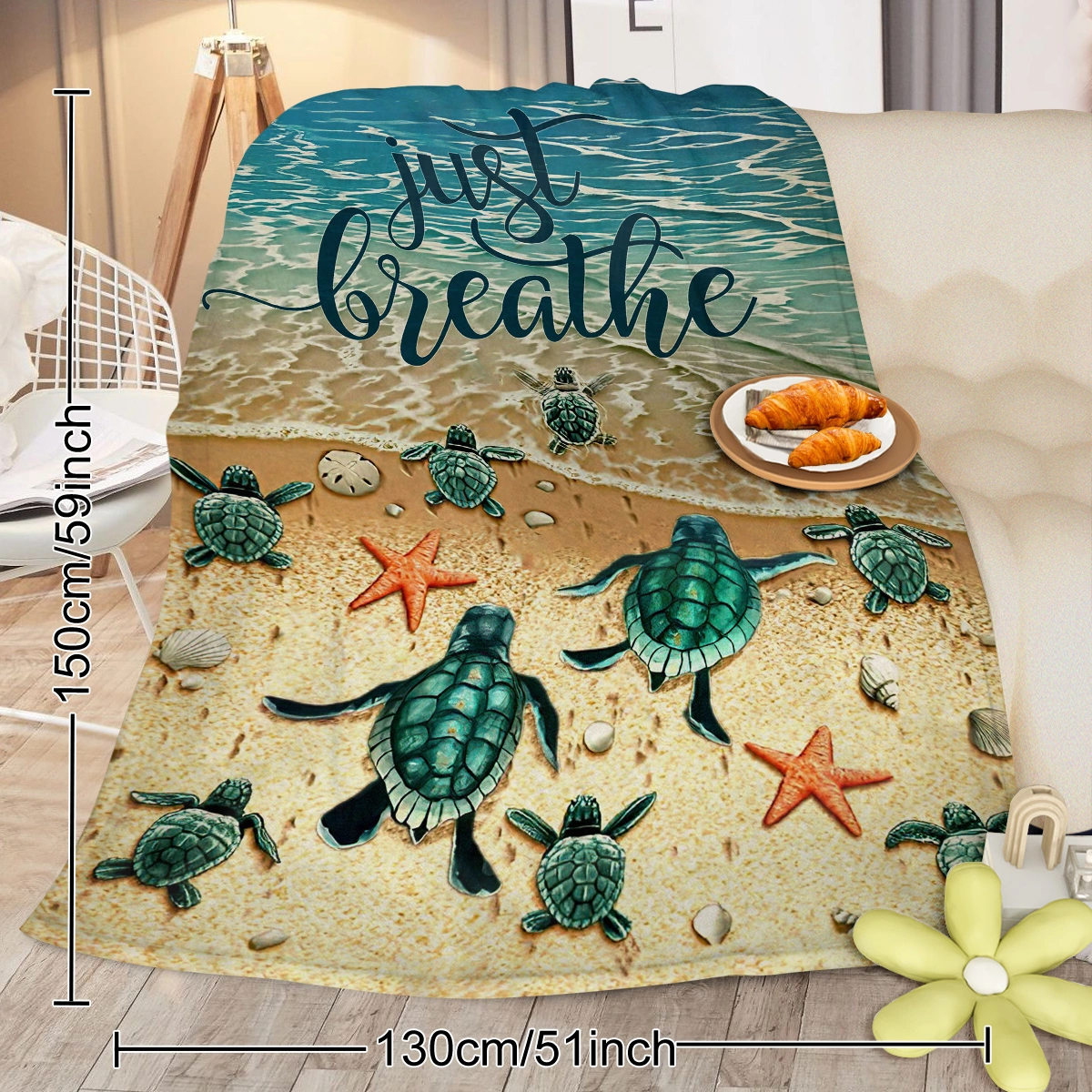 Tropical Baby Sea Turtle Flannel Fleece Blanket 3D Ocean Waves Flannel Soft Plush Throw Blanket Cozy Blankets for Bed Chair Car Sofa Couch Bedroom 75*100cm view 8