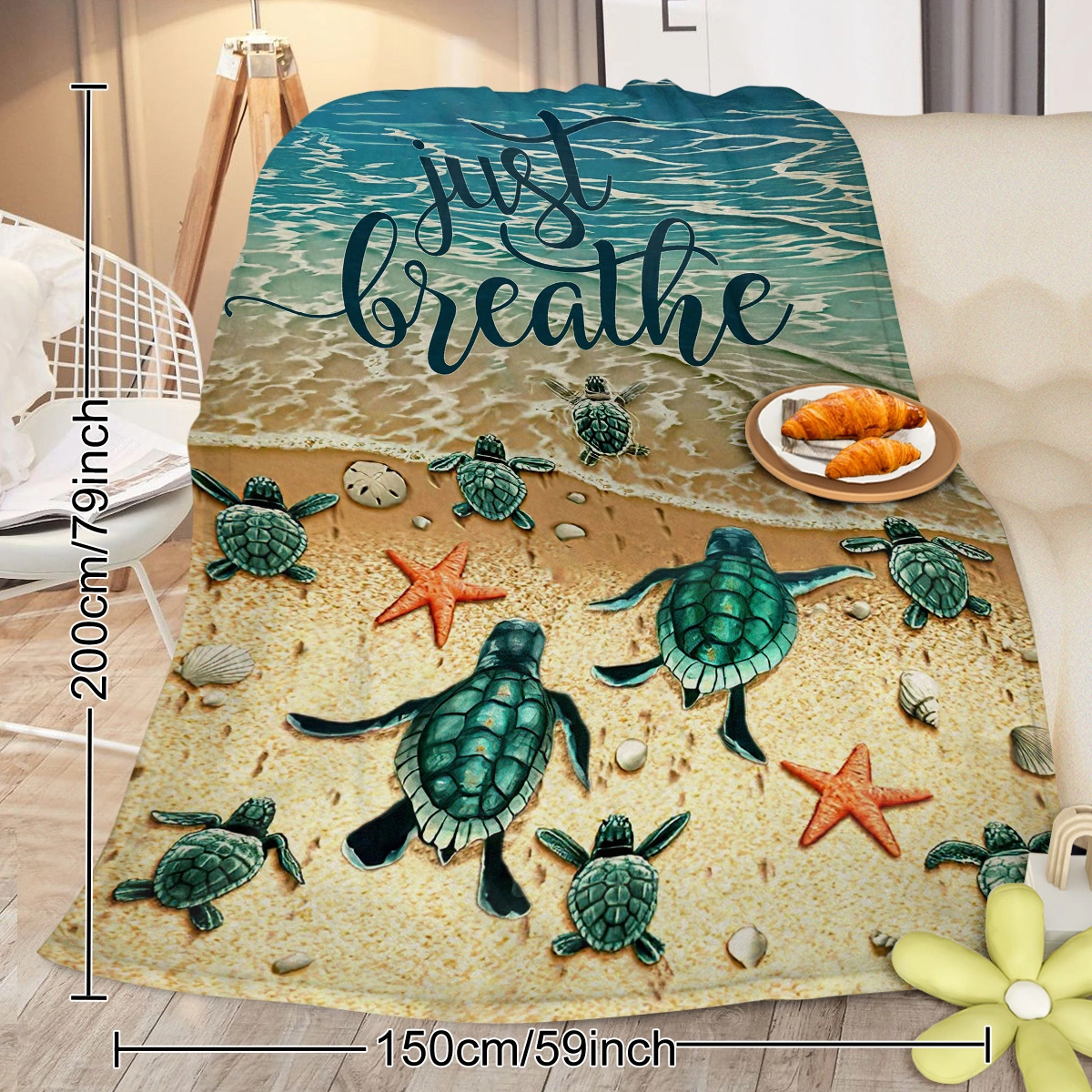 Tropical Baby Sea Turtle Flannel Fleece Blanket 3D Ocean Waves Flannel Soft Plush Throw Blanket Cozy Blankets for Bed Chair Car Sofa Couch Bedroom 75*100cm view 9