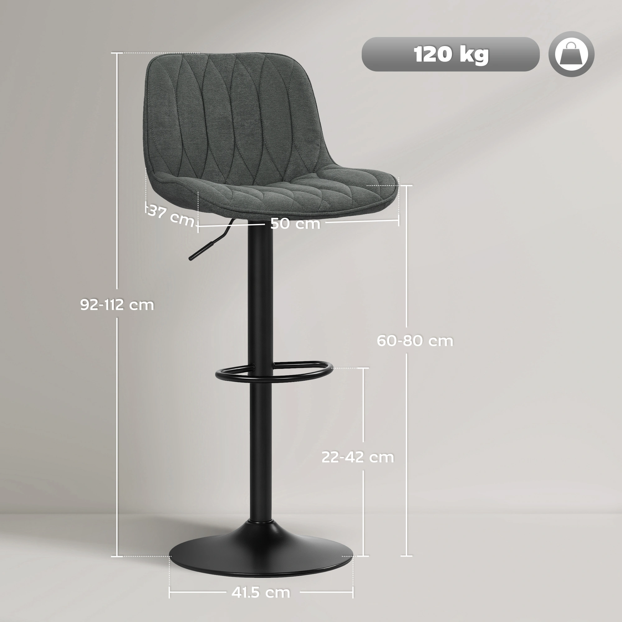 Adjustable Height Bar Stool, Swivel Counter Stool with Padded Seat, Modern Bar Chair for Kitchen Island view 2