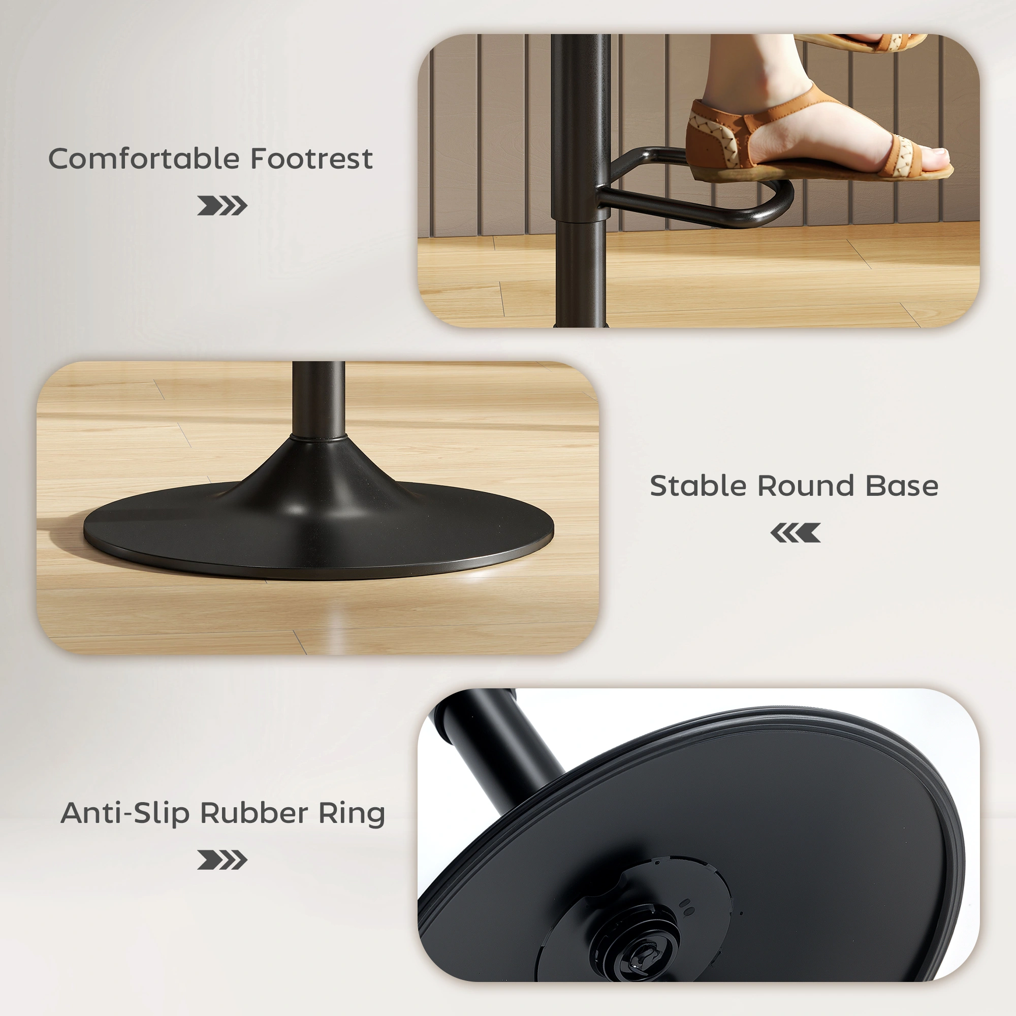 Adjustable Height Bar Stool, Swivel Counter Stool with Padded Seat, Modern Bar Chair for Kitchen Island view 3