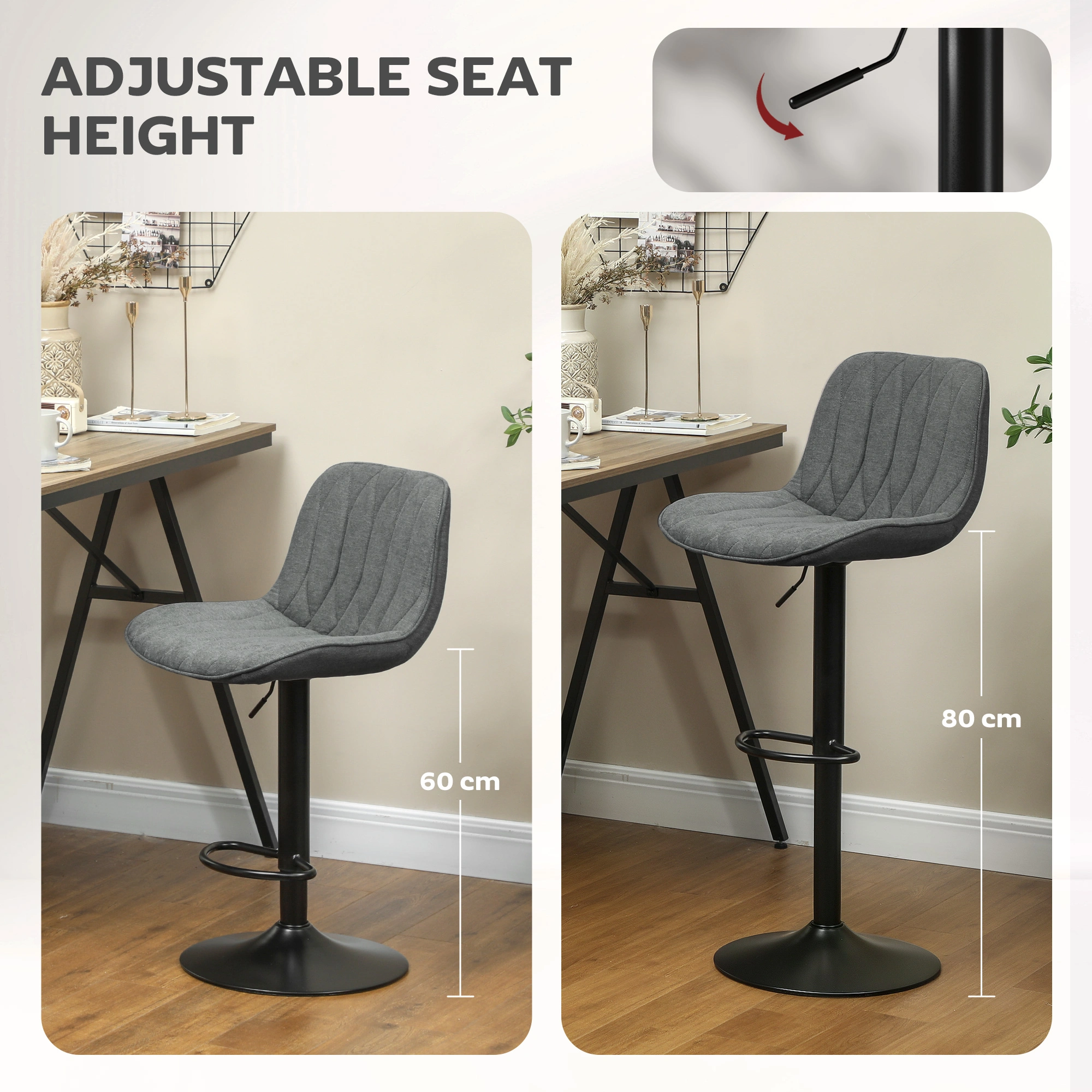 Adjustable Height Bar Stool, Swivel Counter Stool with Padded Seat, Modern Bar Chair for Kitchen Island view 4