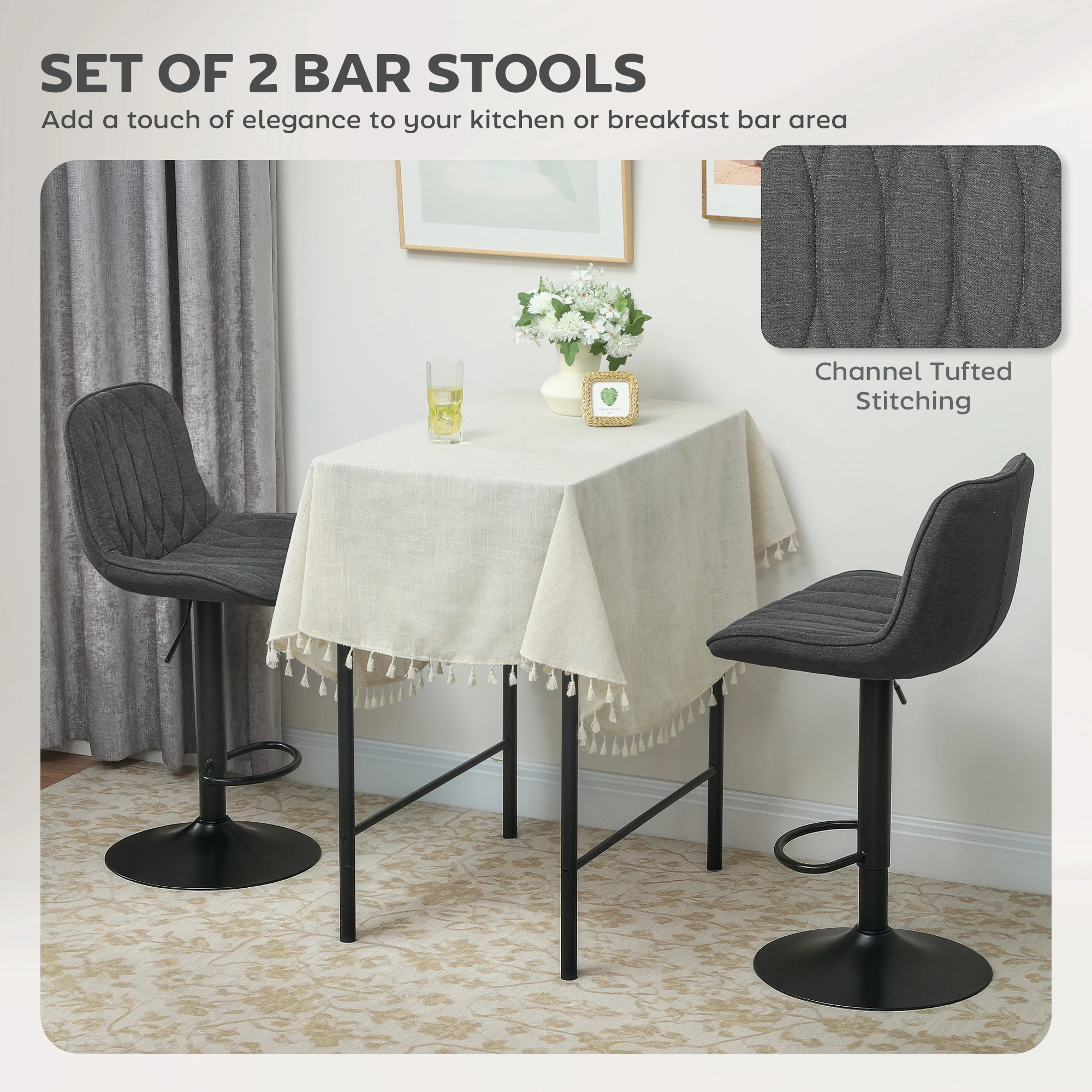 Adjustable Height Bar Stool, Swivel Counter Stool with Padded Seat, Modern Bar Chair for Kitchen Island view 5
