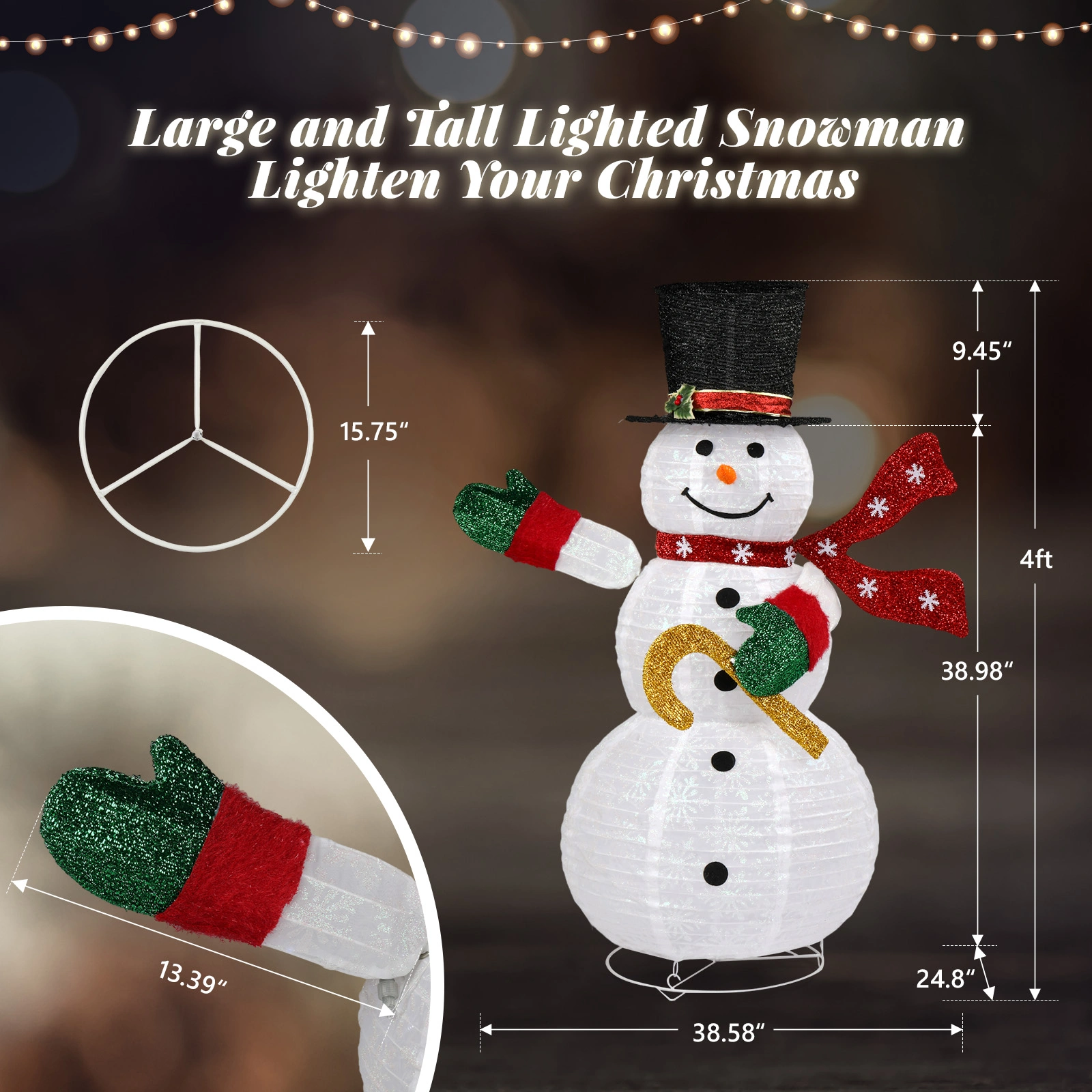 4ft Lighted Pop-Up Snowman, 100 LED Lights, Top Hat & Scarf, Outdoor Christmas Yard Decoration, Holiday Xmas Decor view 2